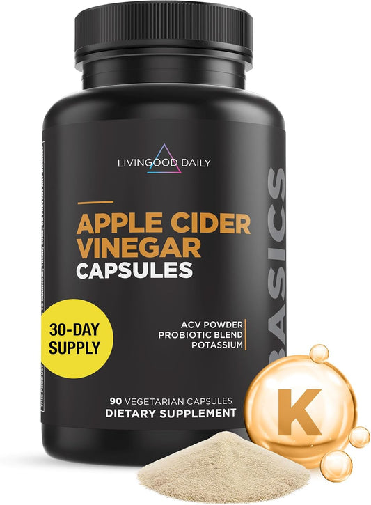 1500mg Apple Cider Vinegar Capsules with Probiotics & Potassium - Supports Gut Health, Digestion, Appetite & Weight - Vegan - 90 Capsules