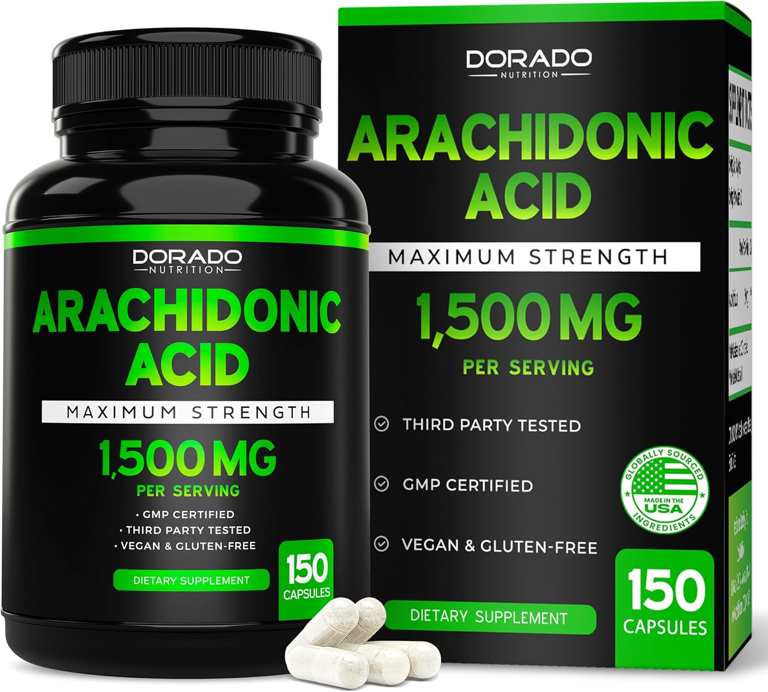 1500mg Arachidonic Acid Supplement for Muscle Mass & Recovery - Non-GMO, Gluten Free - 150 Capsules, 3rd Party Tested