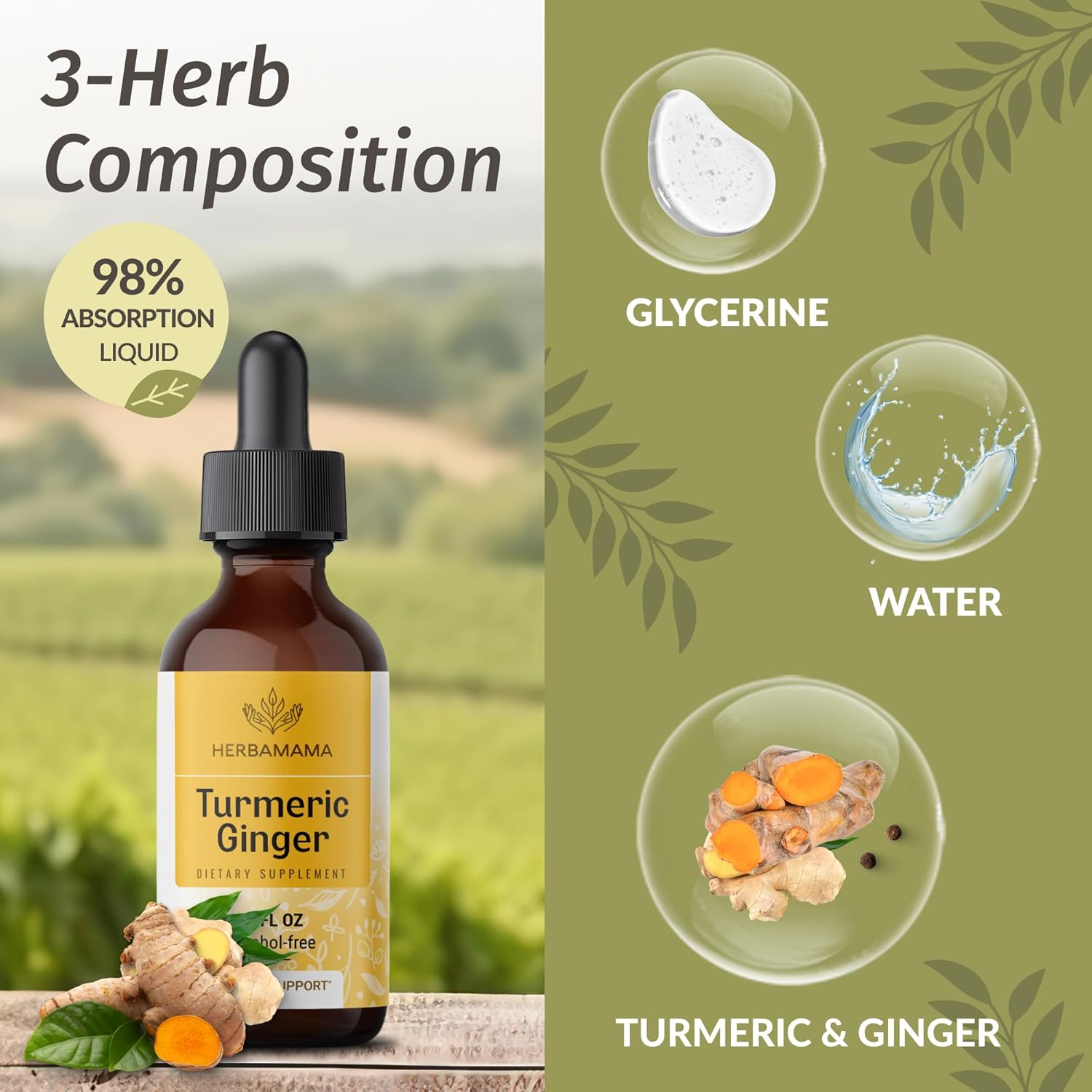 1500mg Ashwagandha Root Capsules & Turmeric Ginger Tincture Bundle - Vegan, Non-GMO - 2 Pack