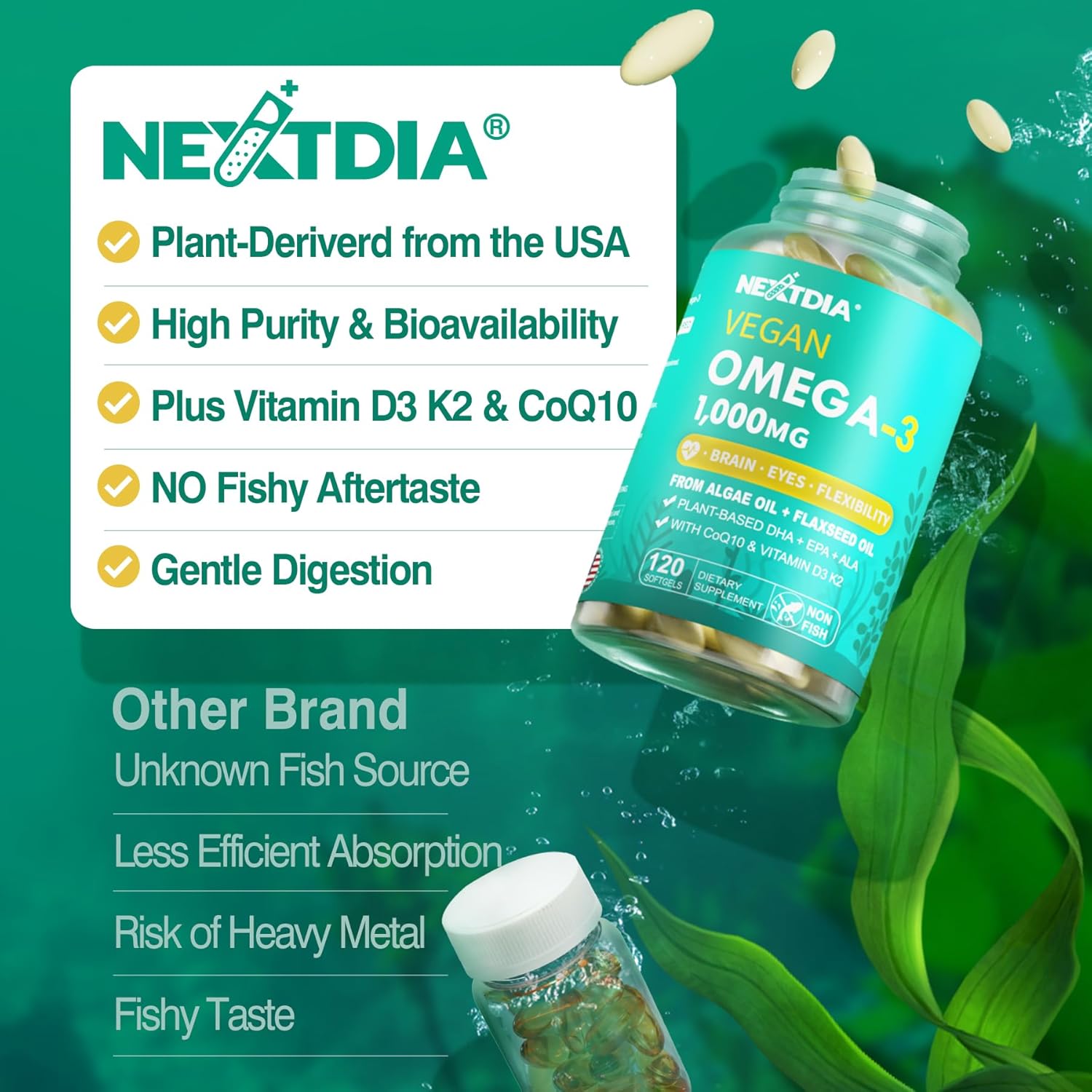 1500mg Berberine Supplement & 1000mg Vegan Omega 3 Supplement by Nextdia