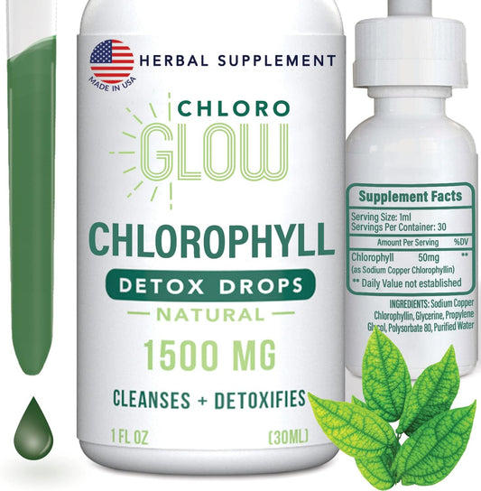 1500mg Chloroglow Liquid Chlorophyll Oxygen Drops | Health and Immune Support Supplement for Natural Detox and Altitude Sickness Relief - 30ml
