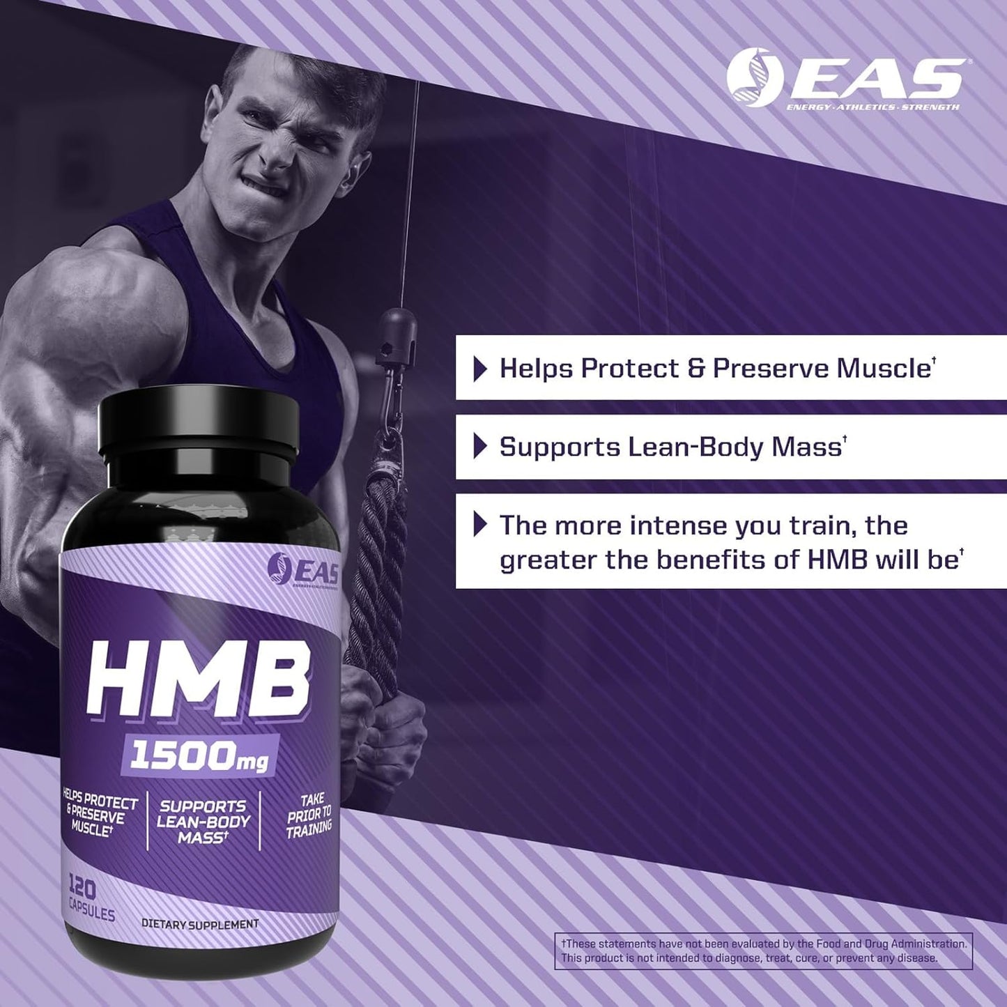 1500mg EAS HMB Capsules for Lean Muscle Support & Recovery - 120 Count