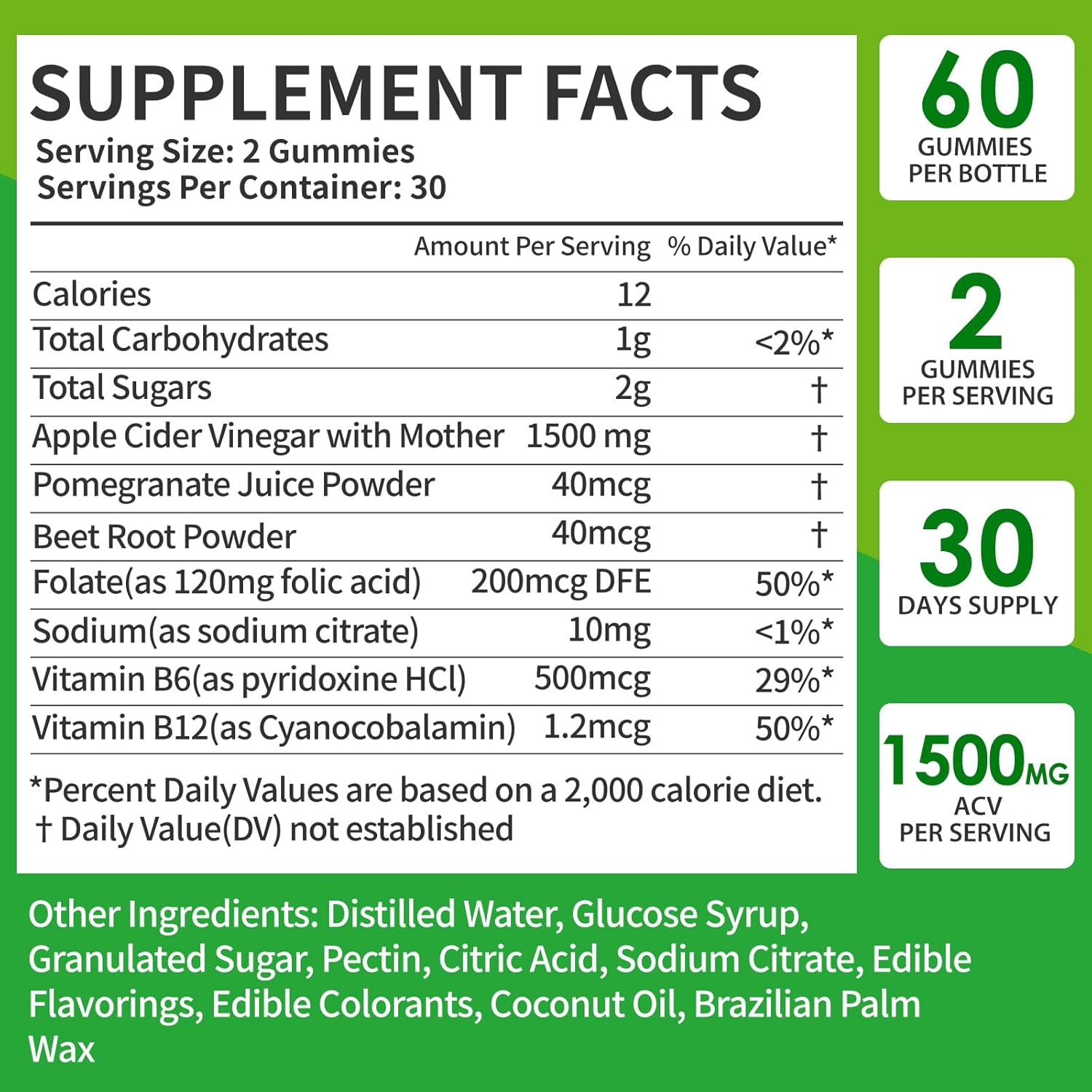 1500mg Fuquefit Keto ACV Gummies with B6 & B12, Pomegranate & Beet Juice - Vegan Formula - 60 Gummies