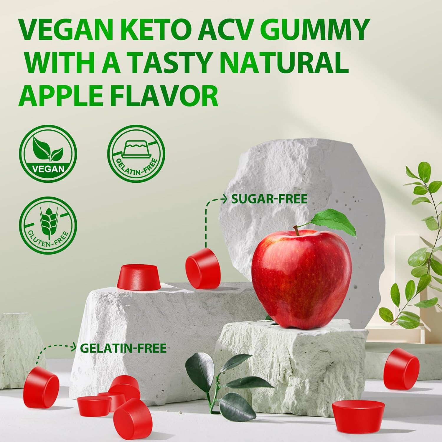 1500mg Fuquefit Keto ACV Gummies with B6 & B12, Pomegranate & Beet Juice - Vegan Formula - 60 Gummies