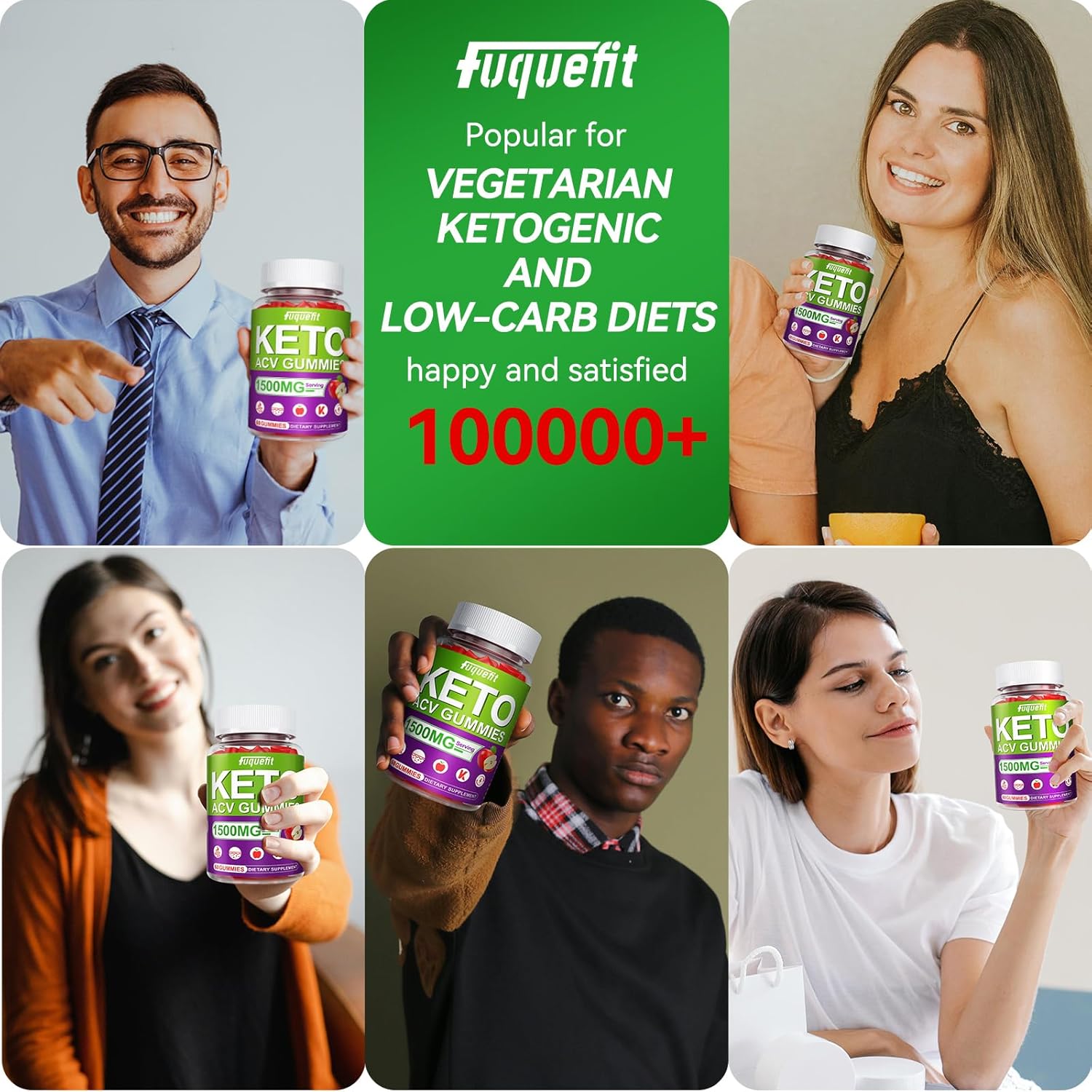 1500mg Fuquefit Keto ACV Gummies with B6 & B12, Pomegranate & Beet Juice - Vegan Formula - 60 Gummies