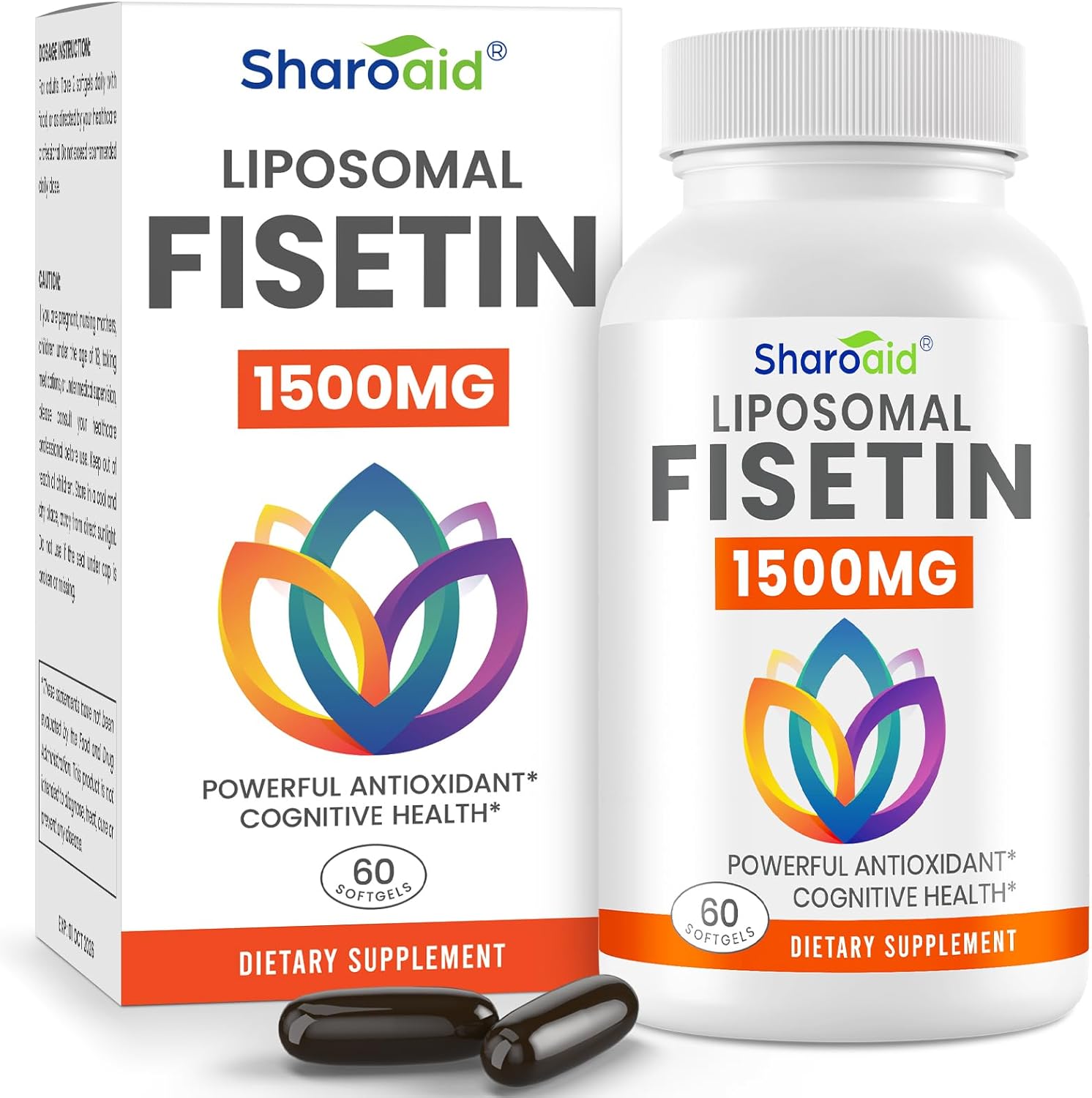 1500mg Liposomal Fisetin Supplements - High Absorption, 98% Pure, Polyphenol Antioxidant for Healthy Aging - 60 Softgels