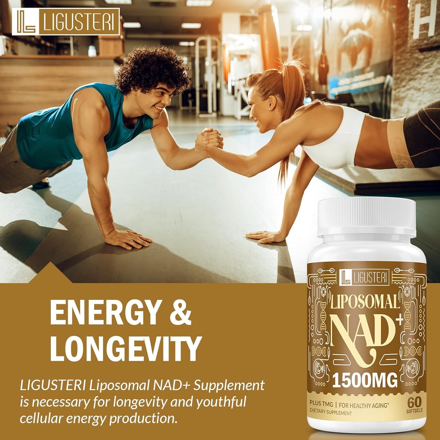 1500MG Liposomal NAD+ Supplement with TMG for Anti-Aging Defense - 120 Softgels
