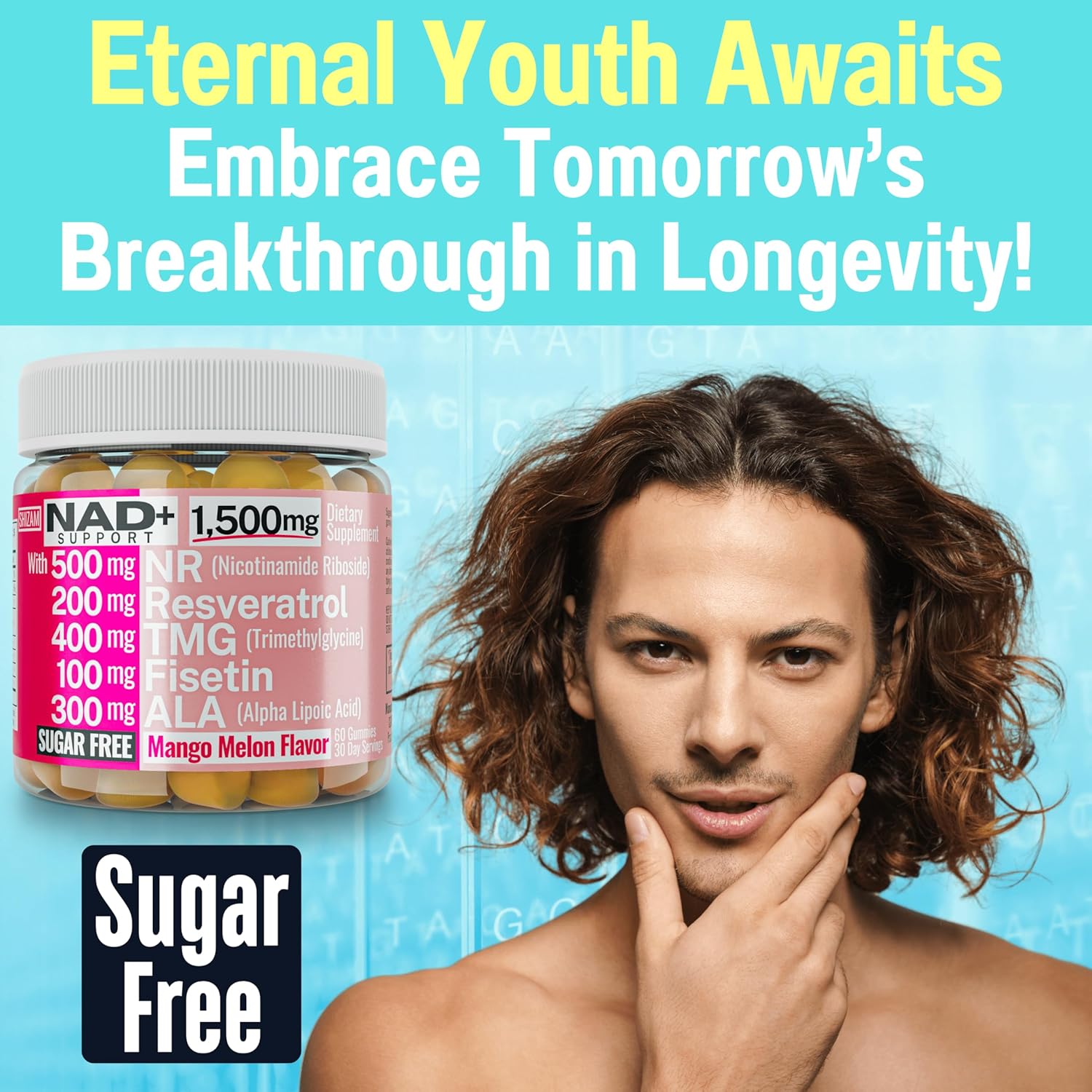 1500mg NAD+ Sugar Free Gummies with NR TMG ALA Resveratrol Fisetin | Nicotinamide Riboside Alpha Lipoic Acid Pills Tincture Supplement