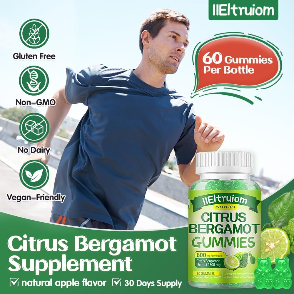 1500mg Organic Citrus Bergamot Gummies with Resveratrol & Niacin - Heart Health Supplement for Adults - Vegan-friendly - 60 Gummies