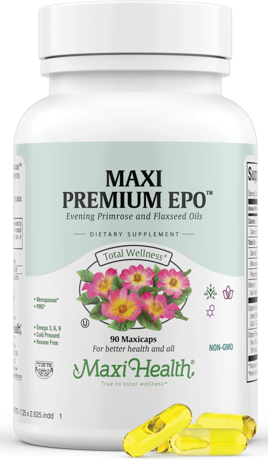 1500mg Organic Evening Primrose Oil Capsules for Women's Hormone Balance - Menopause & PMS Relief - GLA Acne Supplement - 90 Count
