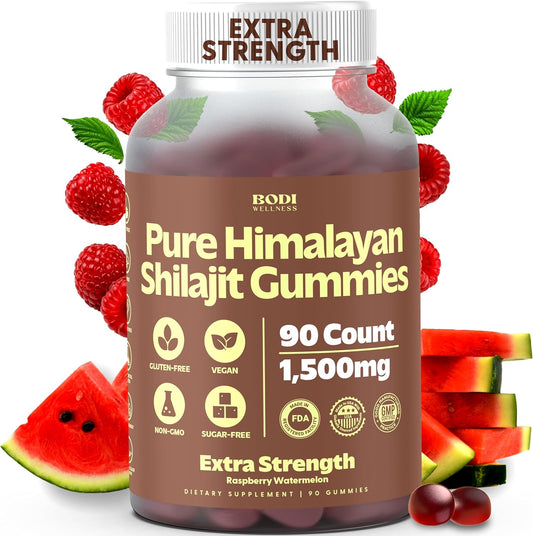 1500mg Pure Himalayan Shilajit Gummies - 90 Vegan Sugar-Free Gummies with 85+ Trace Minerals & Fulvic Acid - Non-GMO Supplement for Men & Women by Bodi Wellness