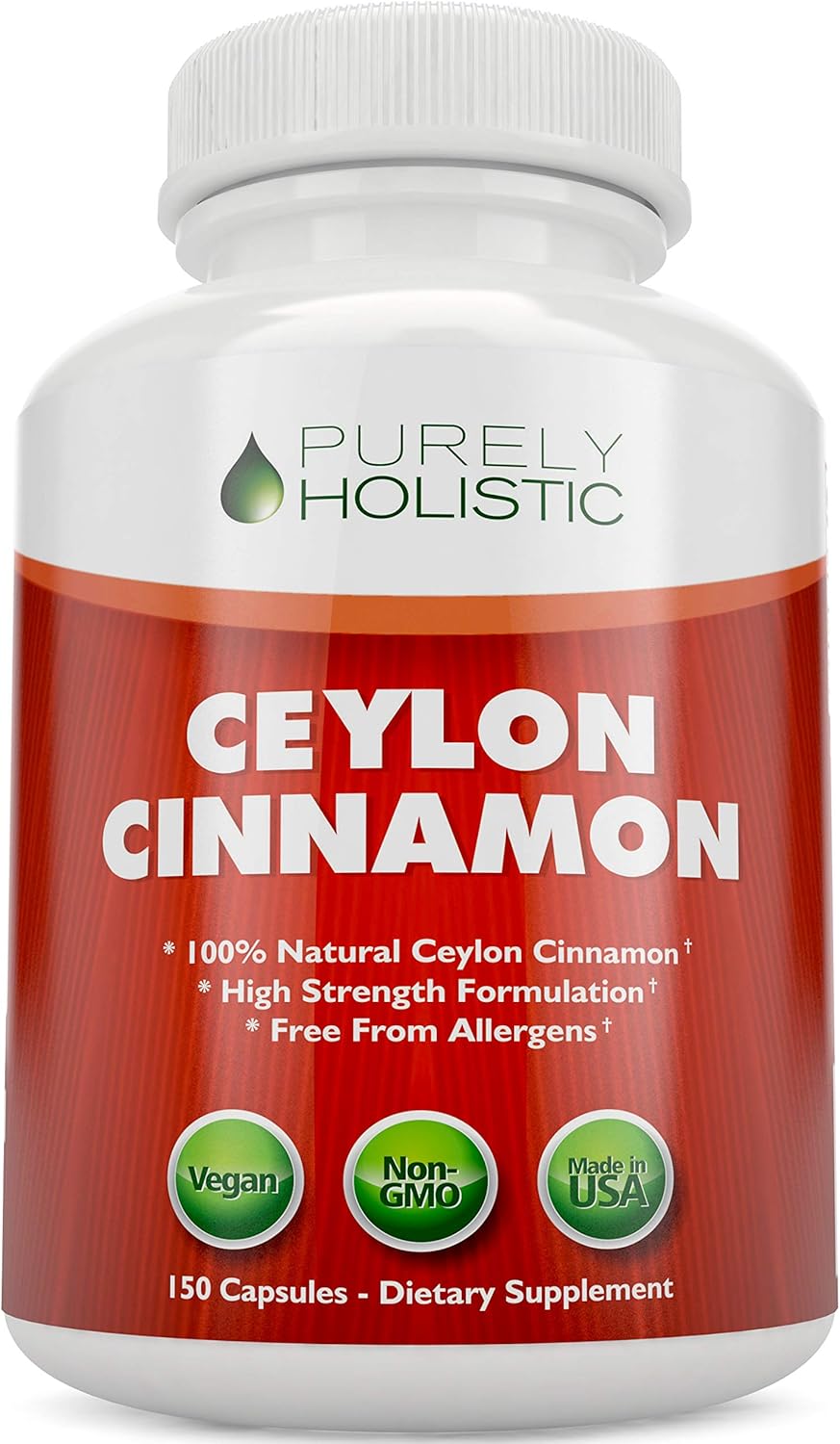 1500mg Purely Holistic Ceylon Cinnamon Capsules - 150 Vegan Capsules - 75 Day Supply - Sri Lankan Cinnamon Supplement