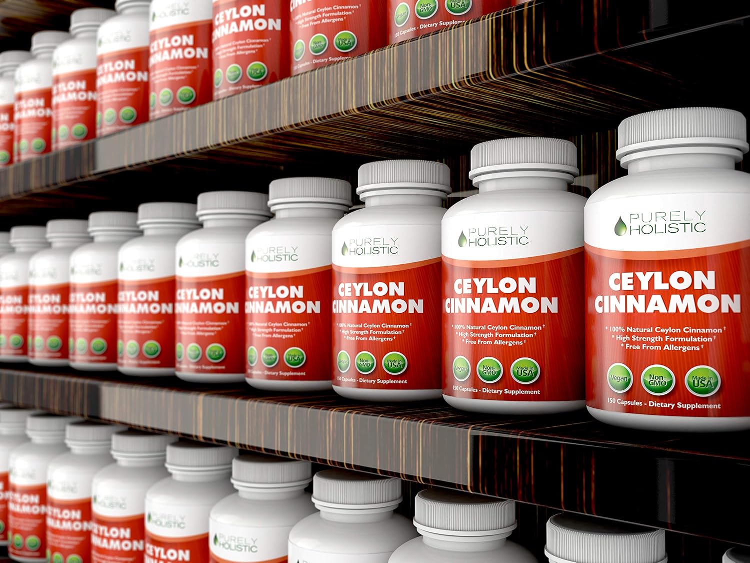 1500mg Purely Holistic Ceylon Cinnamon Capsules - 150 Vegan Capsules - 75 Day Supply - Sri Lankan Cinnamon Supplement