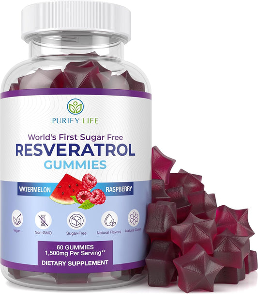 1500mg Resveratrol Gummies for Digestive & Immune Health - Sugar-Free Antioxidant Supplement for Cell Repair & Regeneration