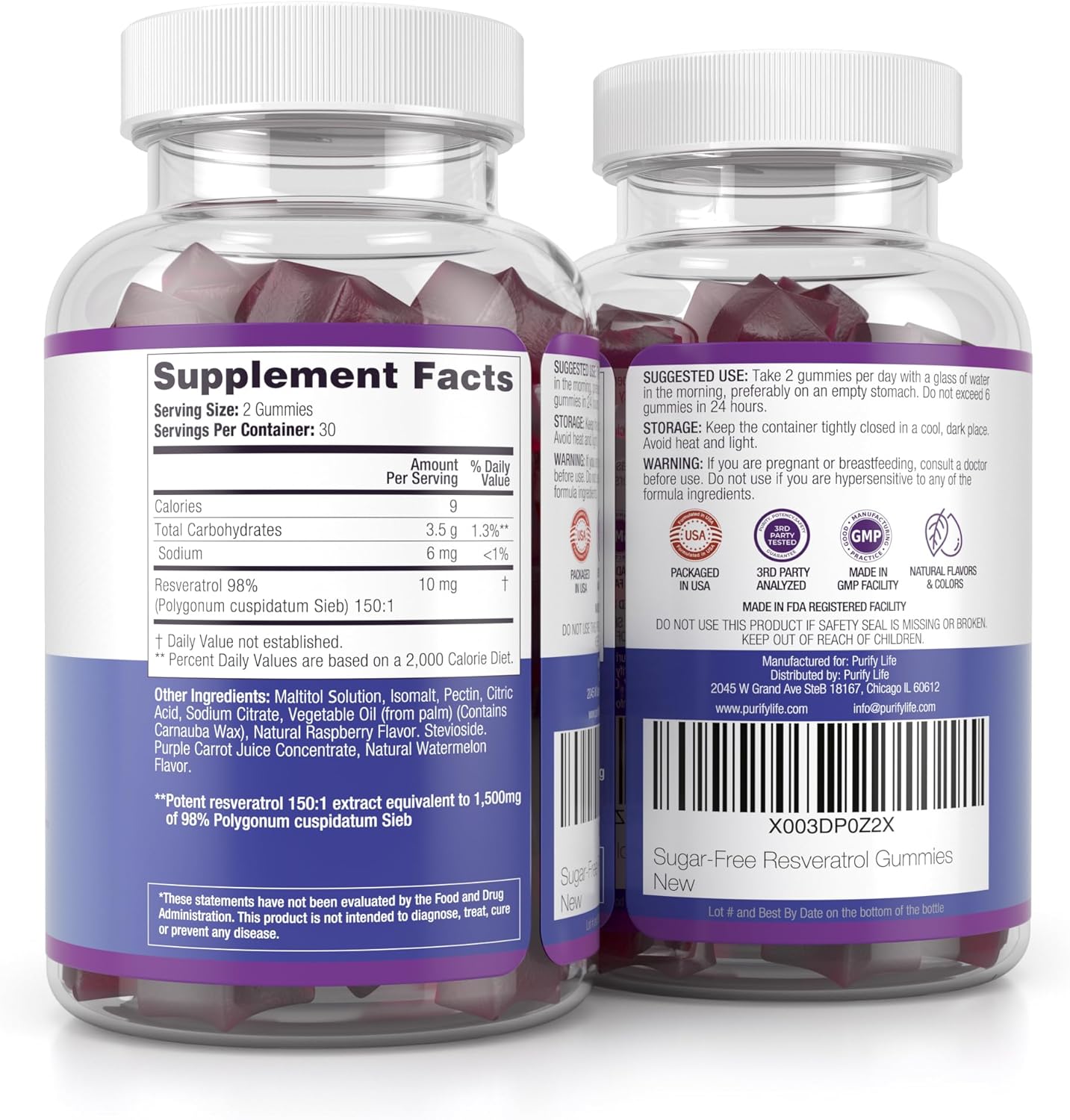 1500mg Resveratrol Gummies for Digestive & Immune Health - Sugar-Free Antioxidant Supplement for Cell Repair & Regeneration