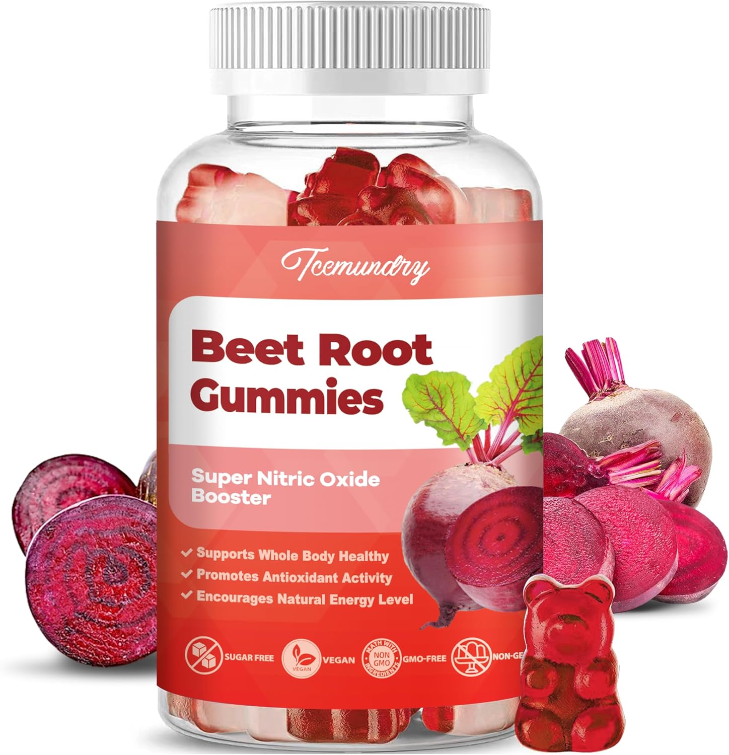 1500mg Sugar-Free Beet Root Gummies for Energy & Health - 60 Count for Women and Men