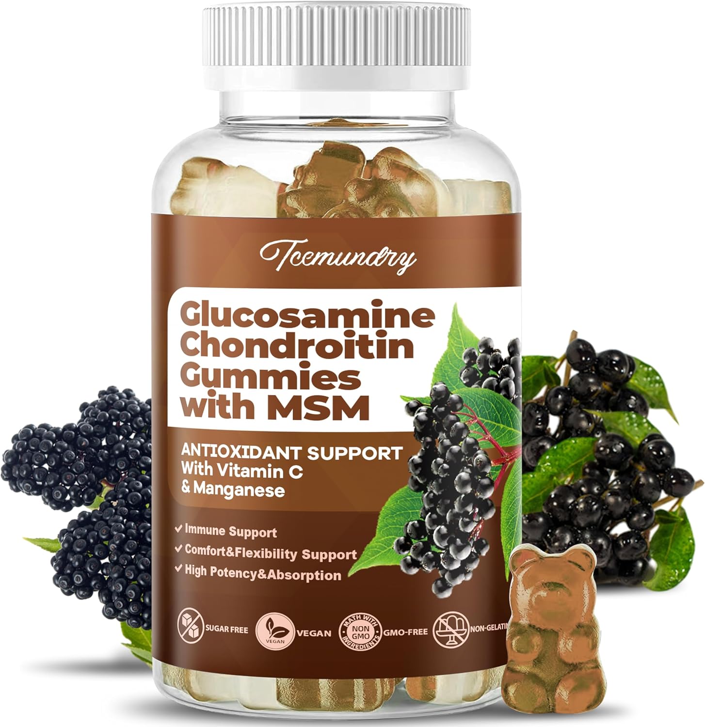 1500mg Sugar Free Glucosamine Chondroitin Gummies with Vitamin C for Immune Support (60 Count)