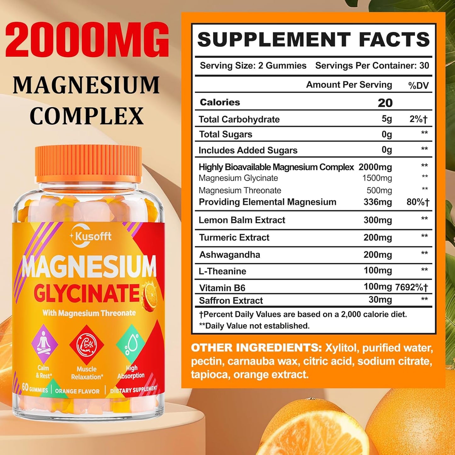 1500mg Sugar-Free Magnesium Glycinate Gummies for Adults - Orange Flavor Relaxation & Muscle Support Supplement with Magnesium I-Threonate & Ashwagandha - 180 Count