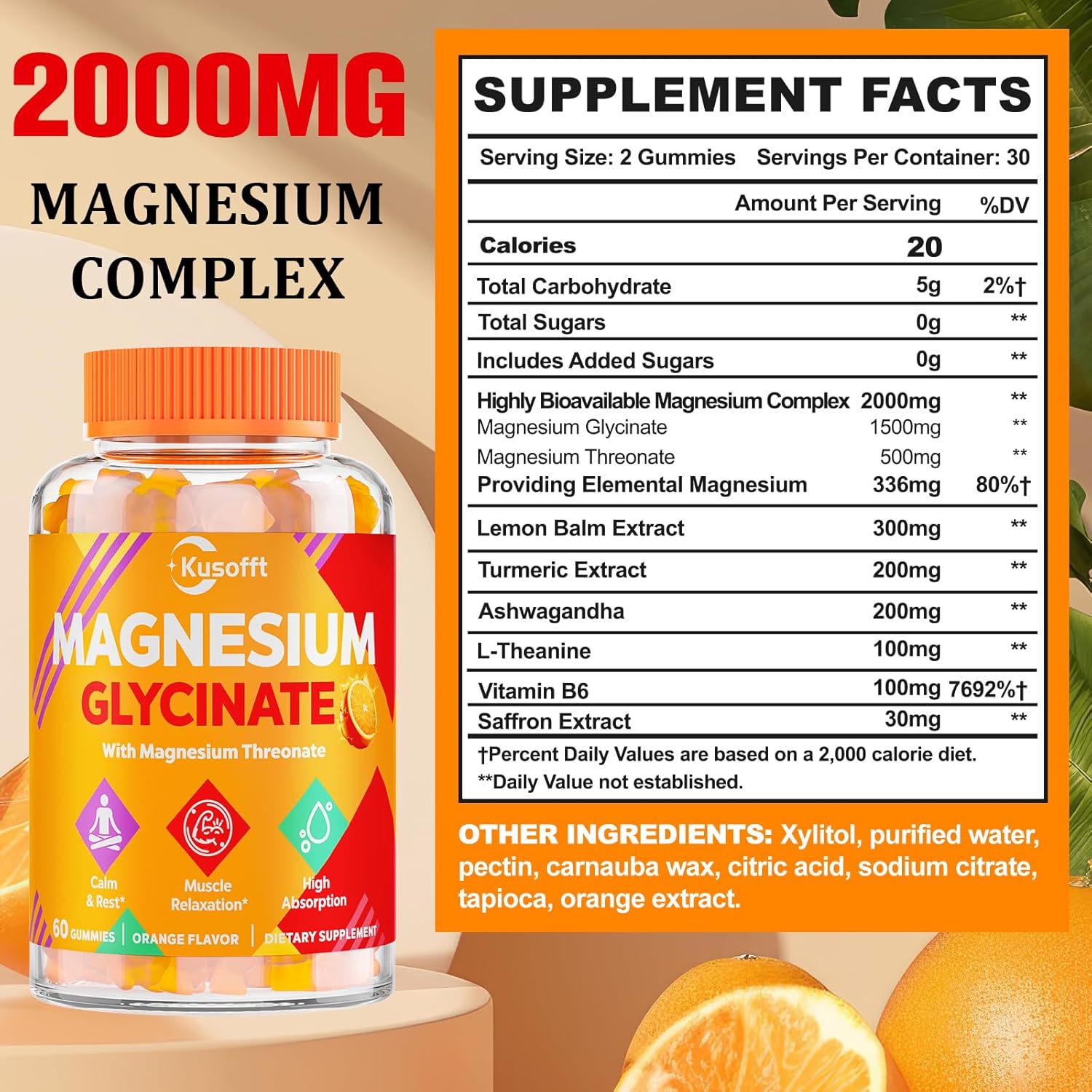 1500mg Sugar-Free Magnesium Glycinate Gummies for Adults - Orange Flavor Relaxation & Muscle Support Supplement with Magnesium I-Threonate & Ashwagandha - 180 Count