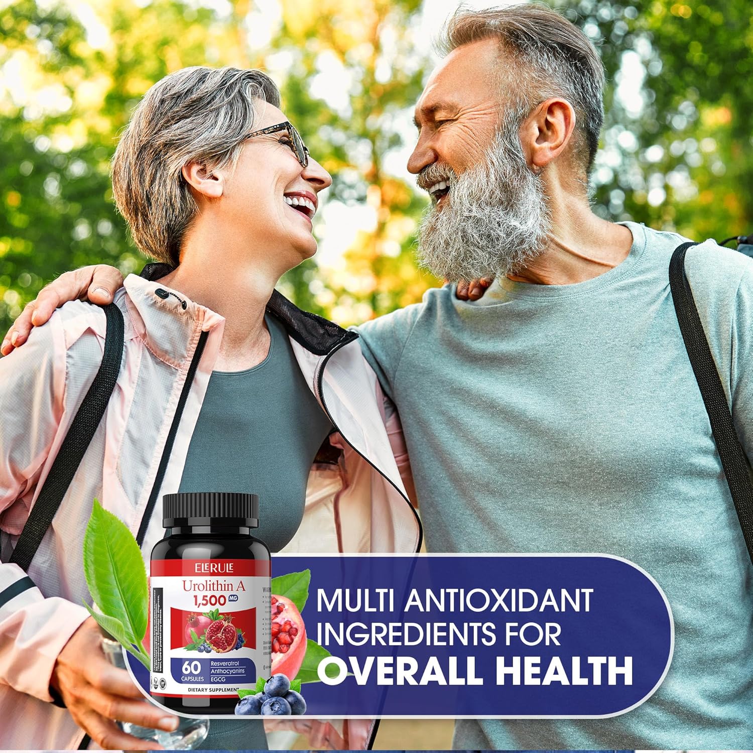 1500mg Urolithin A Supplement with Trans-Resveratrol, Anthocyanins, Green Tea - Promotes Healthy Aging and Cellular Vitality - 60 Capsules for Men & Women