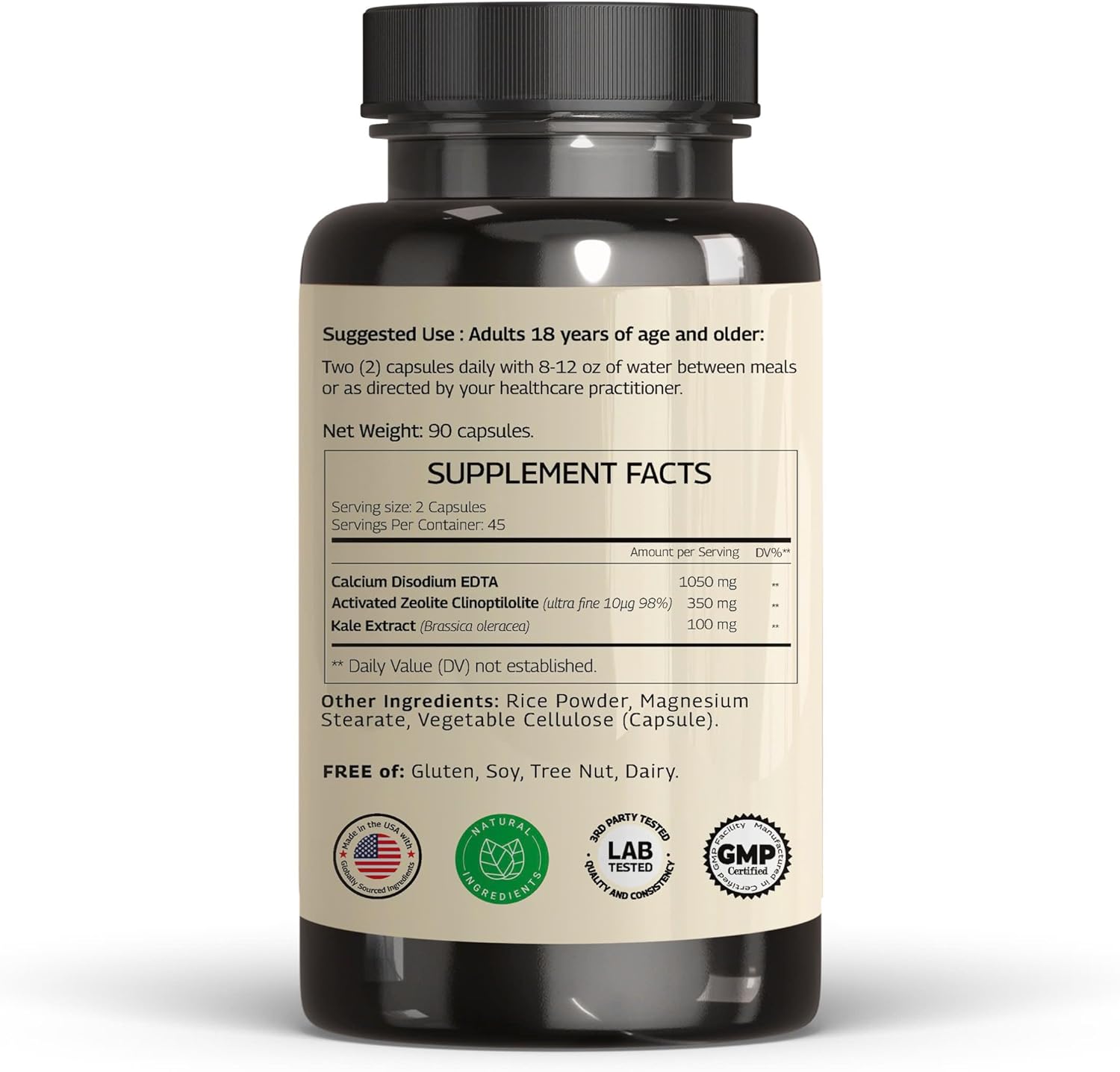 1500mg USA Made EDTA Capsules - Liver Support with Edta Calcium Disodium & Kale Extract - 90 Capsules