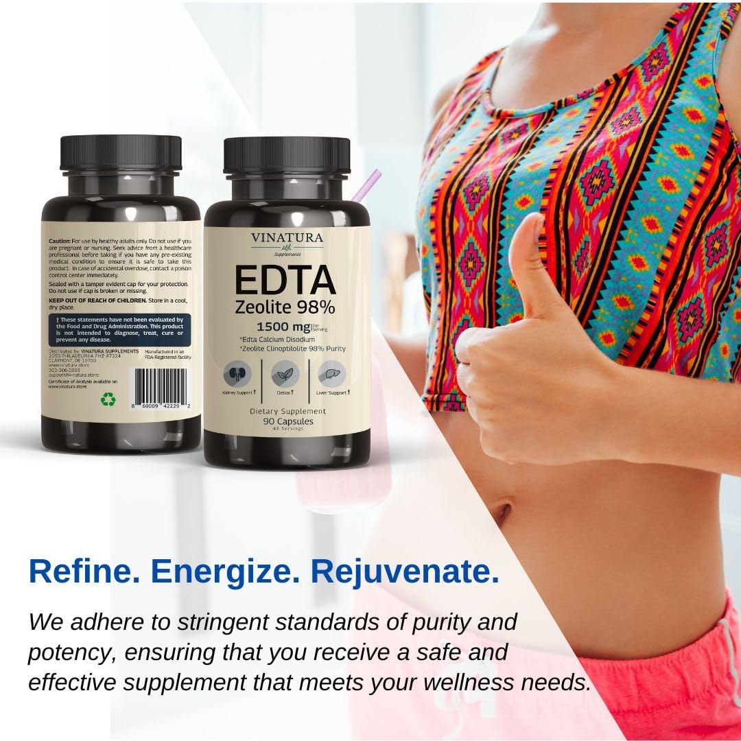 1500mg USA Made EDTA Capsules - Liver Support with Edta Calcium Disodium & Kale Extract - 90 Capsules