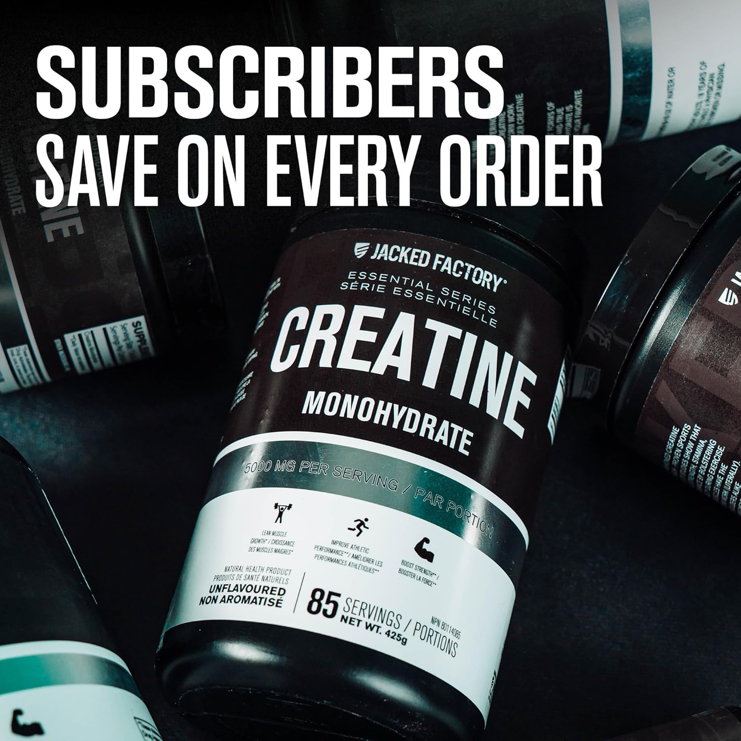 150g Jacked Factory Creatine Monohydrate Powder - Muscle Growth, Strength, Energy, Performance - 30 Servings