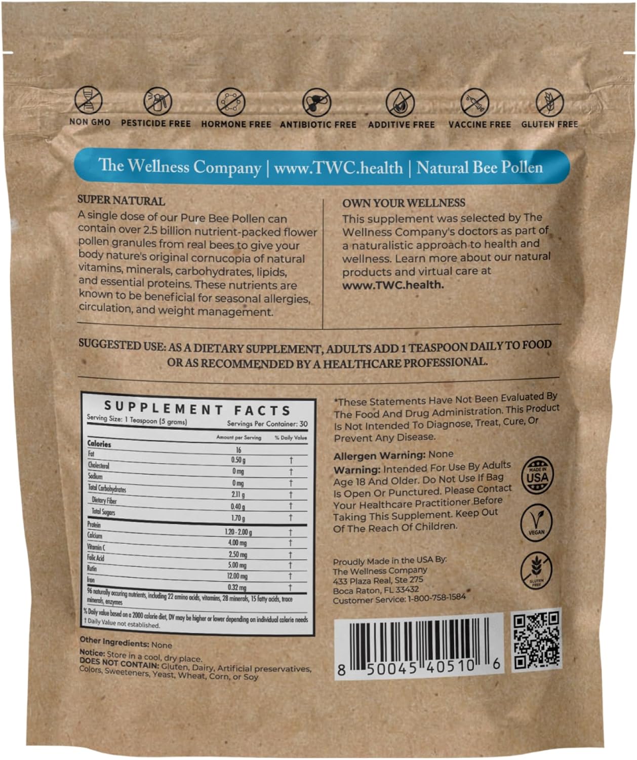 150g Natural Bee Pollen: Rich in Vitamins, Minerals, Proteins & Lipids | Non-GMO, Gluten-Free | Supports Circulation & Allergy Relief | 1 Month Supply