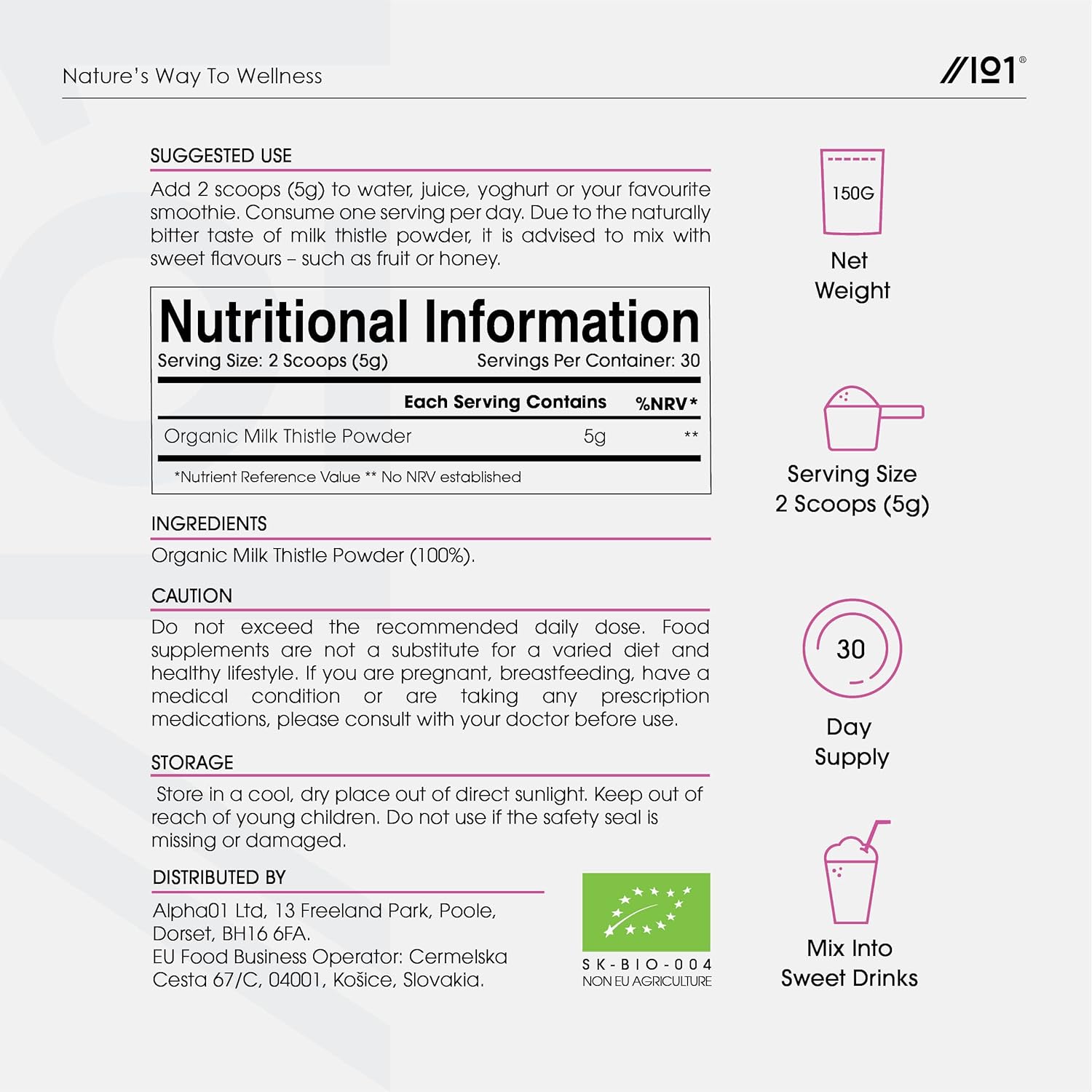 150g Organic Milk Thistle Powder - Rich in Silymarin - Cold-Pressed & Vegan - Non-GMO - Cleansing Supplement