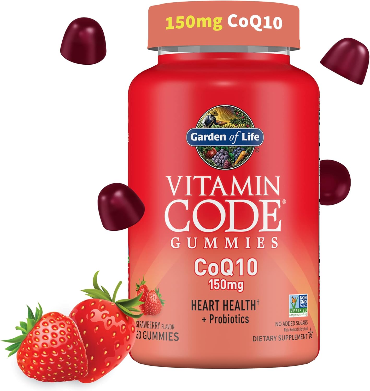 150mg CoQ10 Gummies with Prebiotics & Probiotics for Heart Health, Energy, & Aging - Non-GMO, Gluten-Free - 60 Strawberry Gummies
