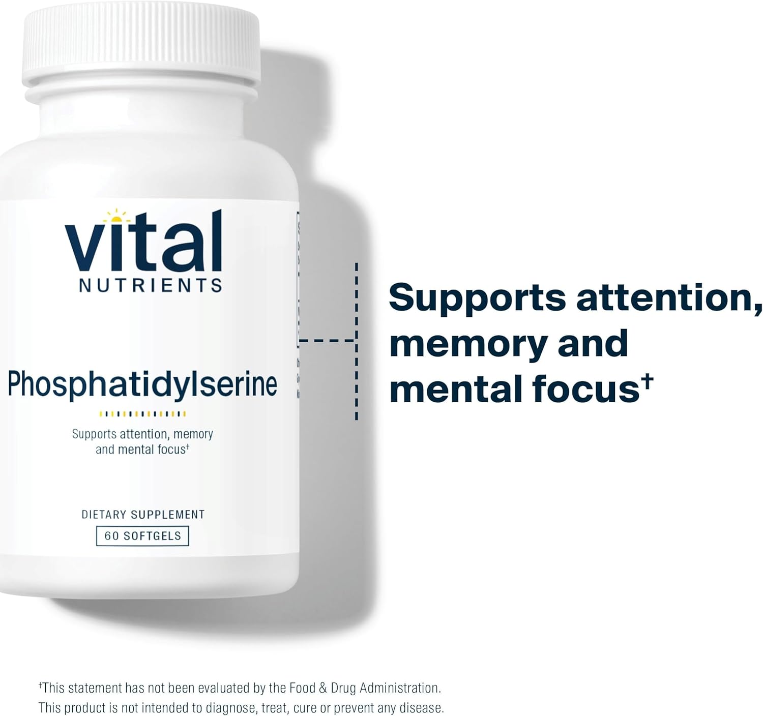 150mg Phosphatidylserine Softgels for Memory, Focus, Attention Support - Non-GMO, Gluten-Free Nootropic Supplement (60 Count)