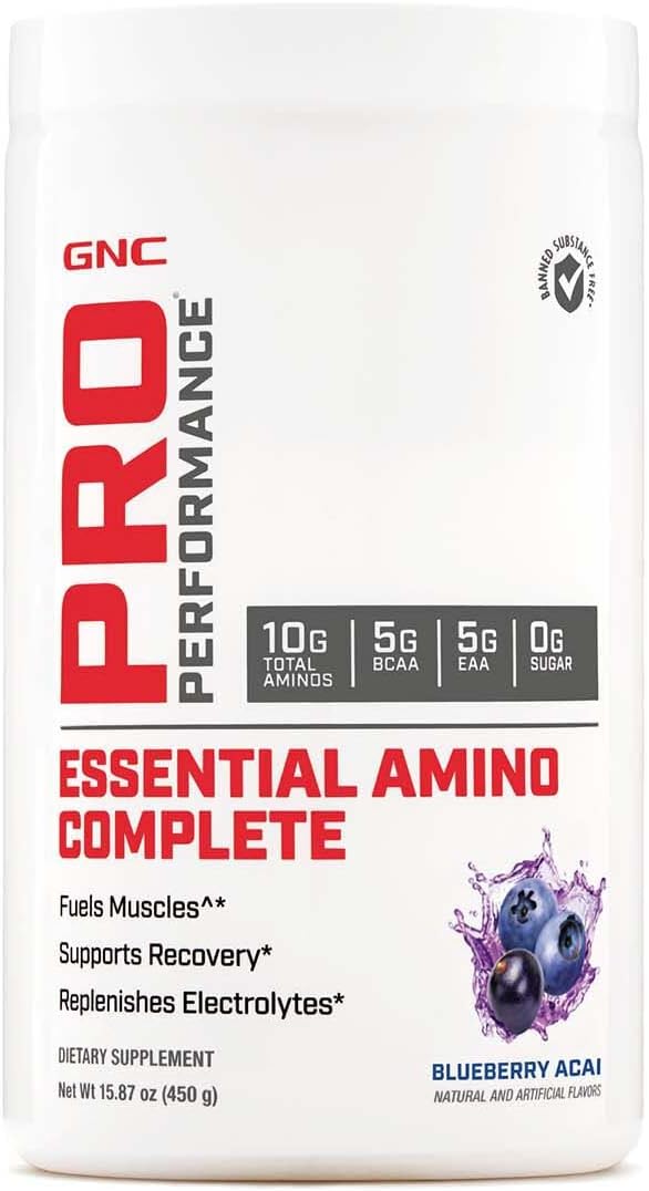 15.87 oz GNC Pro Performance Essential Amino Complete in Blueberry Acai Flavor for Muscle Recovery