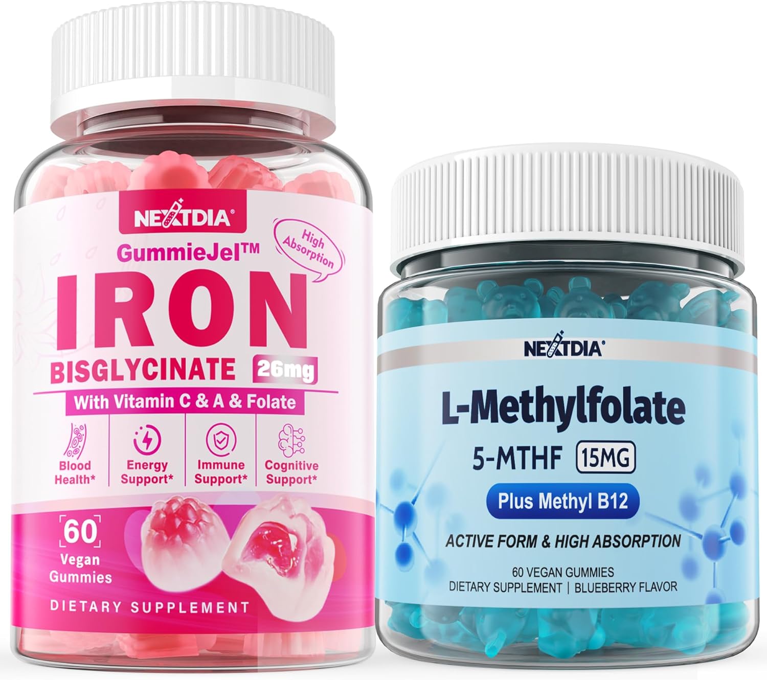15mg L-MethylFolate + 26mg Iron Bisglycinate Gummies for Daily Nutrition Boost