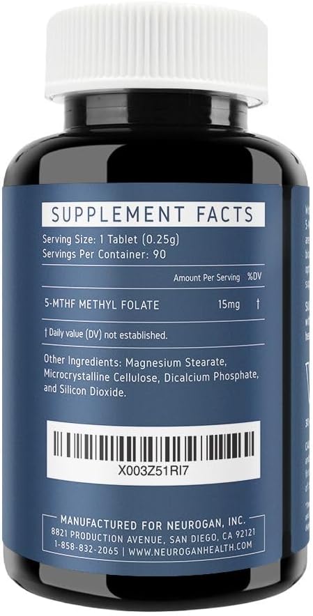 15mg Neurogan L-5-MTHF Methyl Folate Supplement - Vegan, Gluten-Free, Non-GMO - USA Made - Cognitive, Cardiovascular & Mood Support - 90-Day Supply