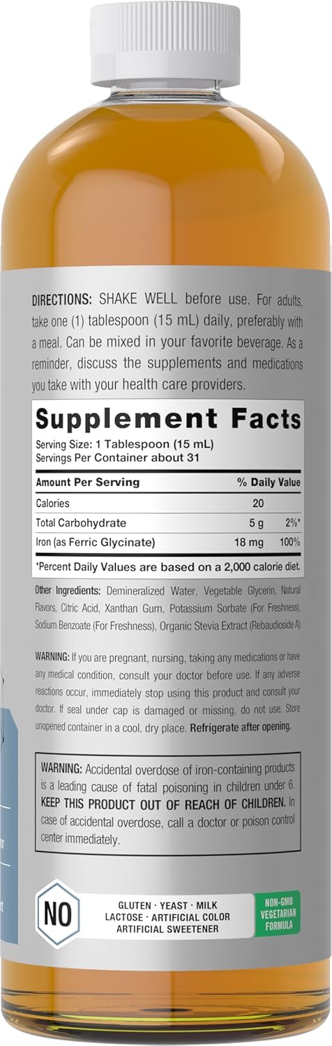 16 Fl Oz Horbäach Iron Supplement Liquid - Vegan & Vegetarian Formula - Non-GMO, Gluten Free