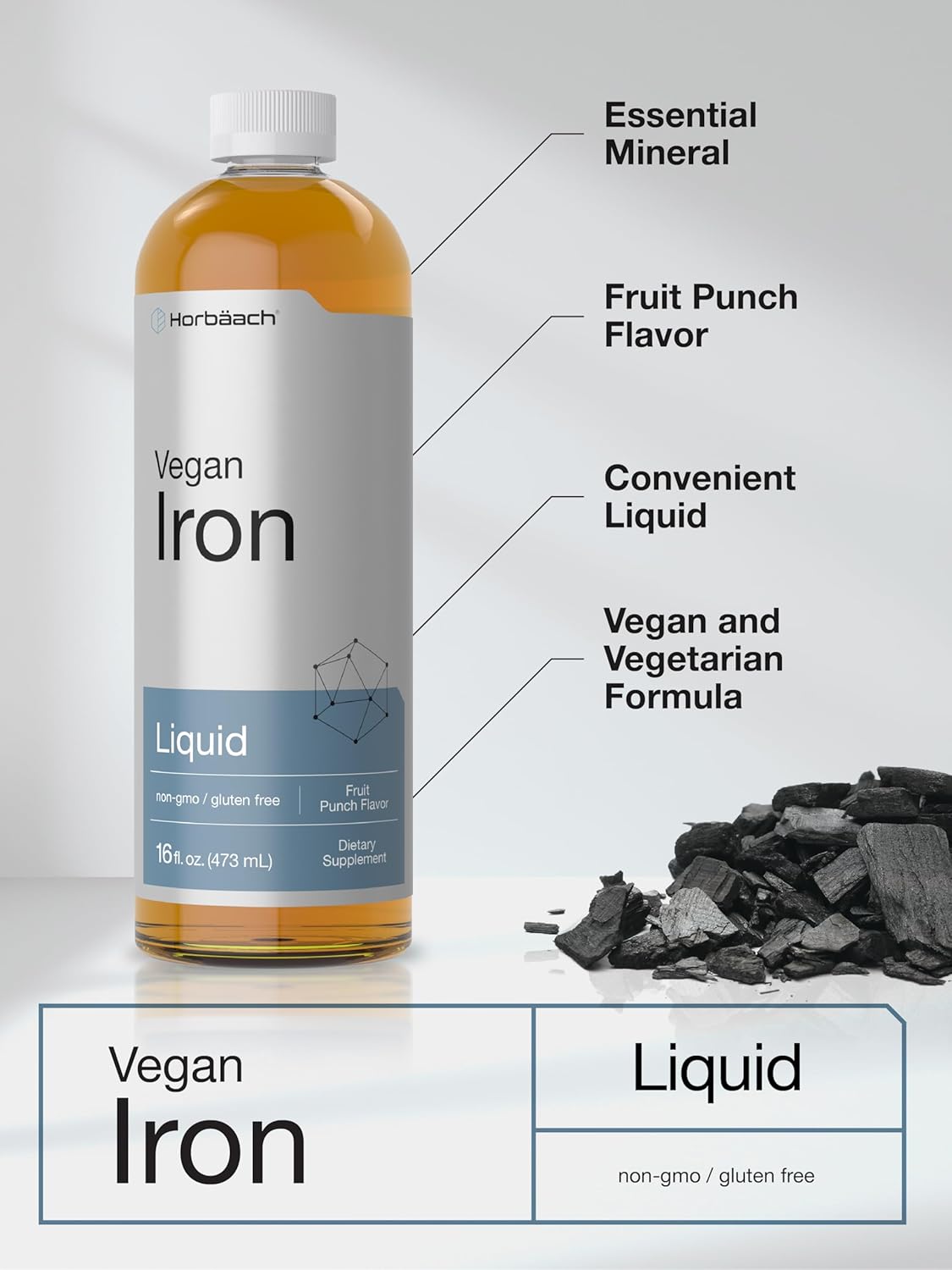 16 Fl Oz Horbäach Iron Supplement Liquid - Vegan & Vegetarian Formula - Non-GMO, Gluten Free