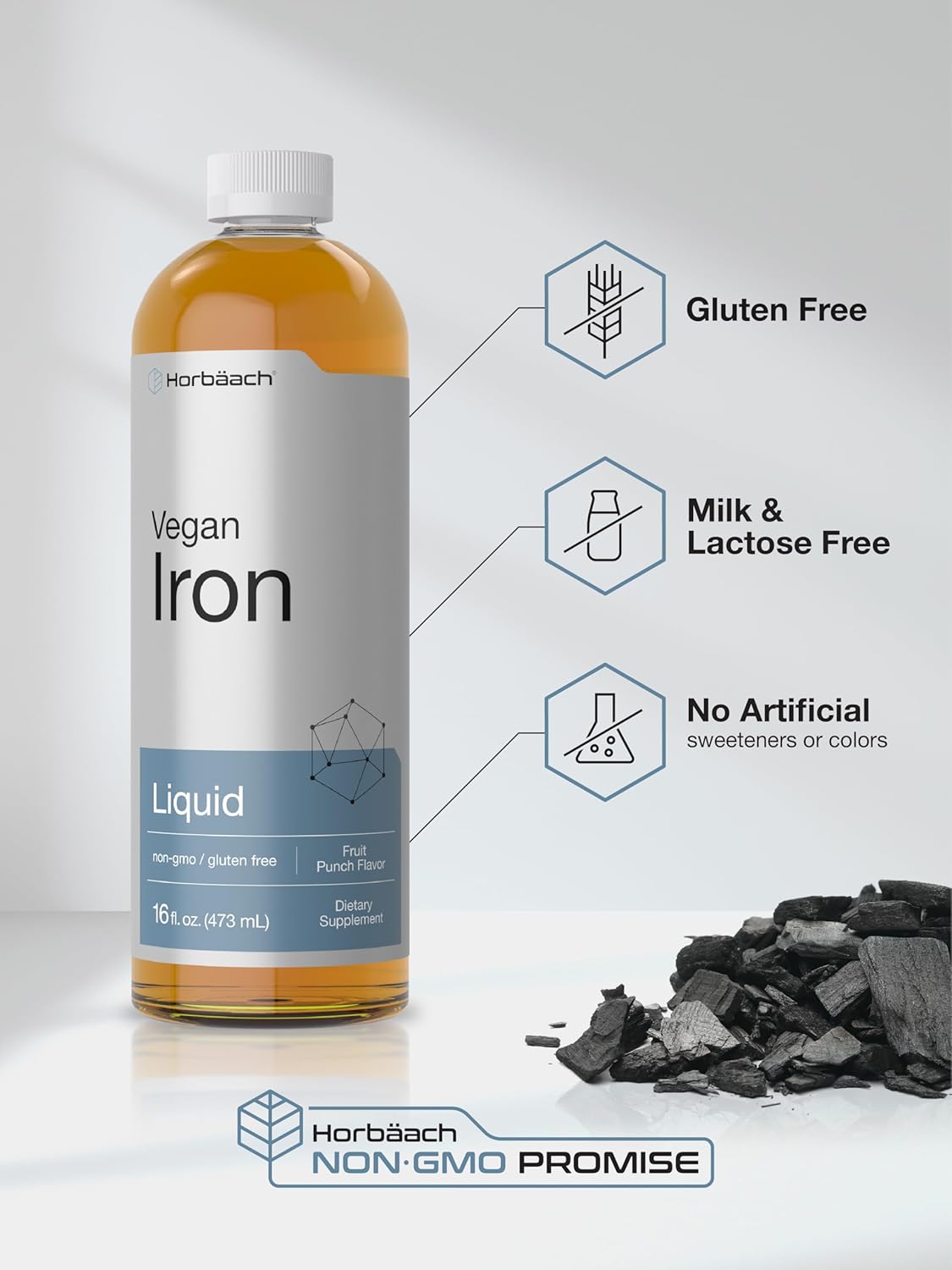 16 Fl Oz Horbäach Iron Supplement Liquid - Vegan & Vegetarian Formula - Non-GMO, Gluten Free