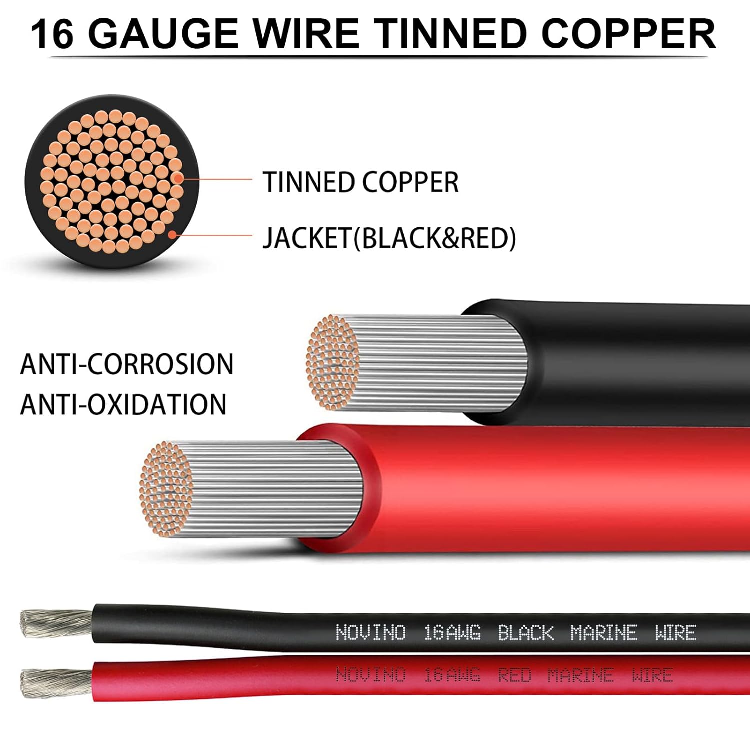 16 Gauge Marine Wire Bundle - 120FT Red & 120FT Black - Tinned Copper Electrical Cable for Boat, Automotive, Speakers, Lighting - Marine Grade Wire for Solar, Outdoor, RV, Camper Trailer