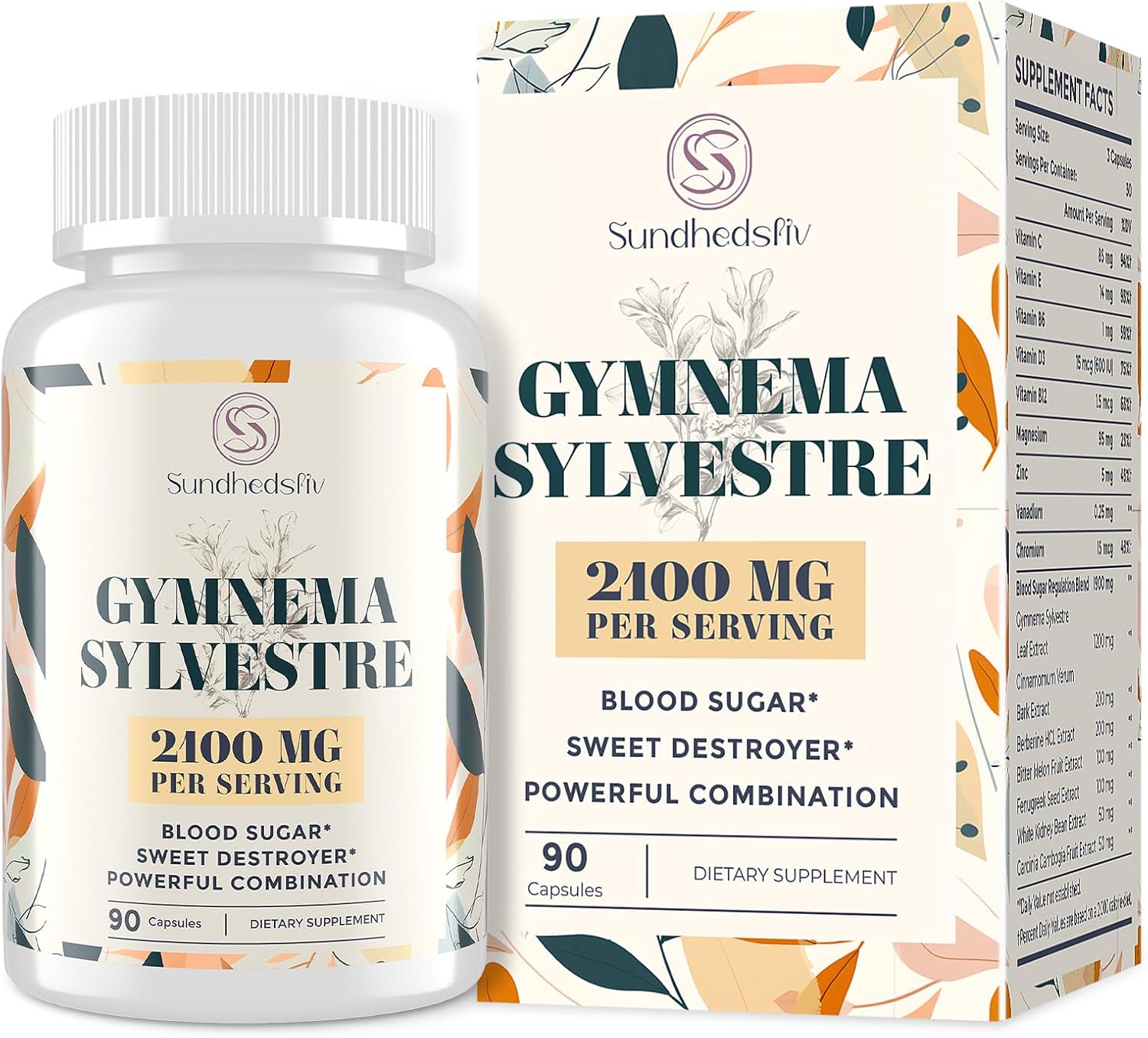 16-in-1 Blood Sugar Support Supplement with Gymnema Sylvestre, Berberine, Cinnamon, Bitter Melon - 2100MG - Non-GMO - 90 Vegan Capsules