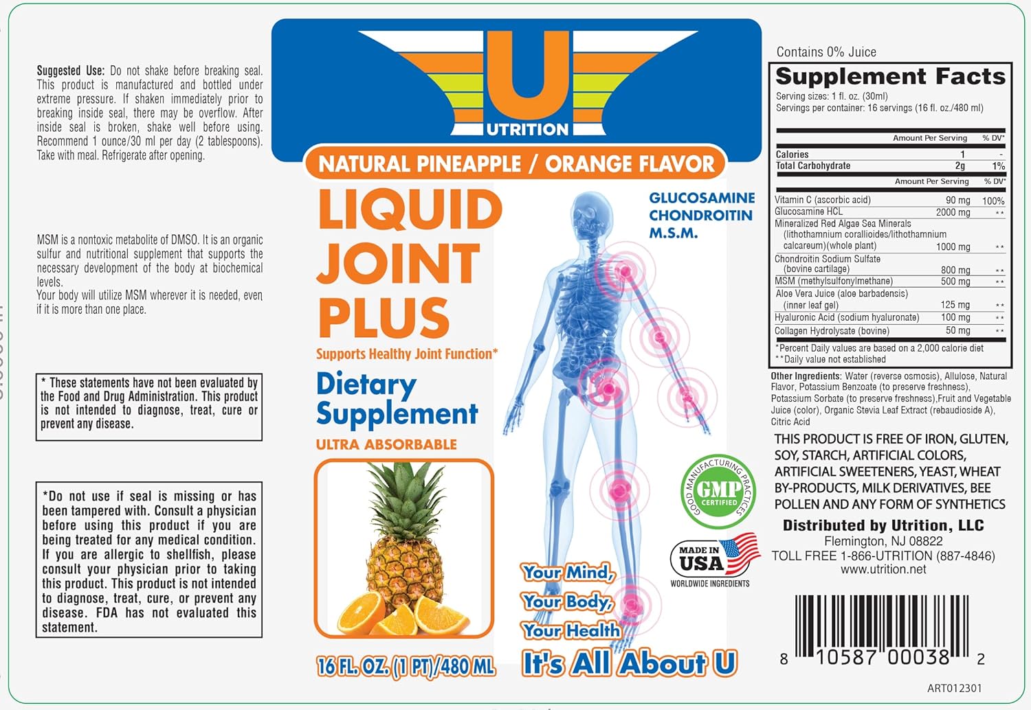 16-Ounce Liquid Joint Repair Supplement with Pineapple/Orange Flavor