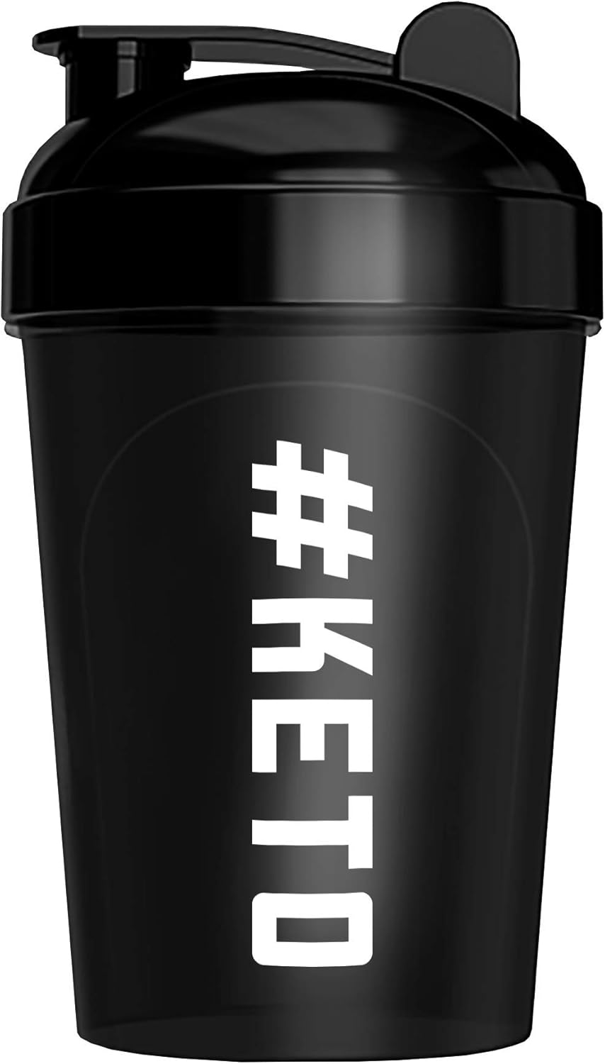 16 oz Black BPA-Free Keto Shaker Bottle with Tight Lid and Mixing Technology