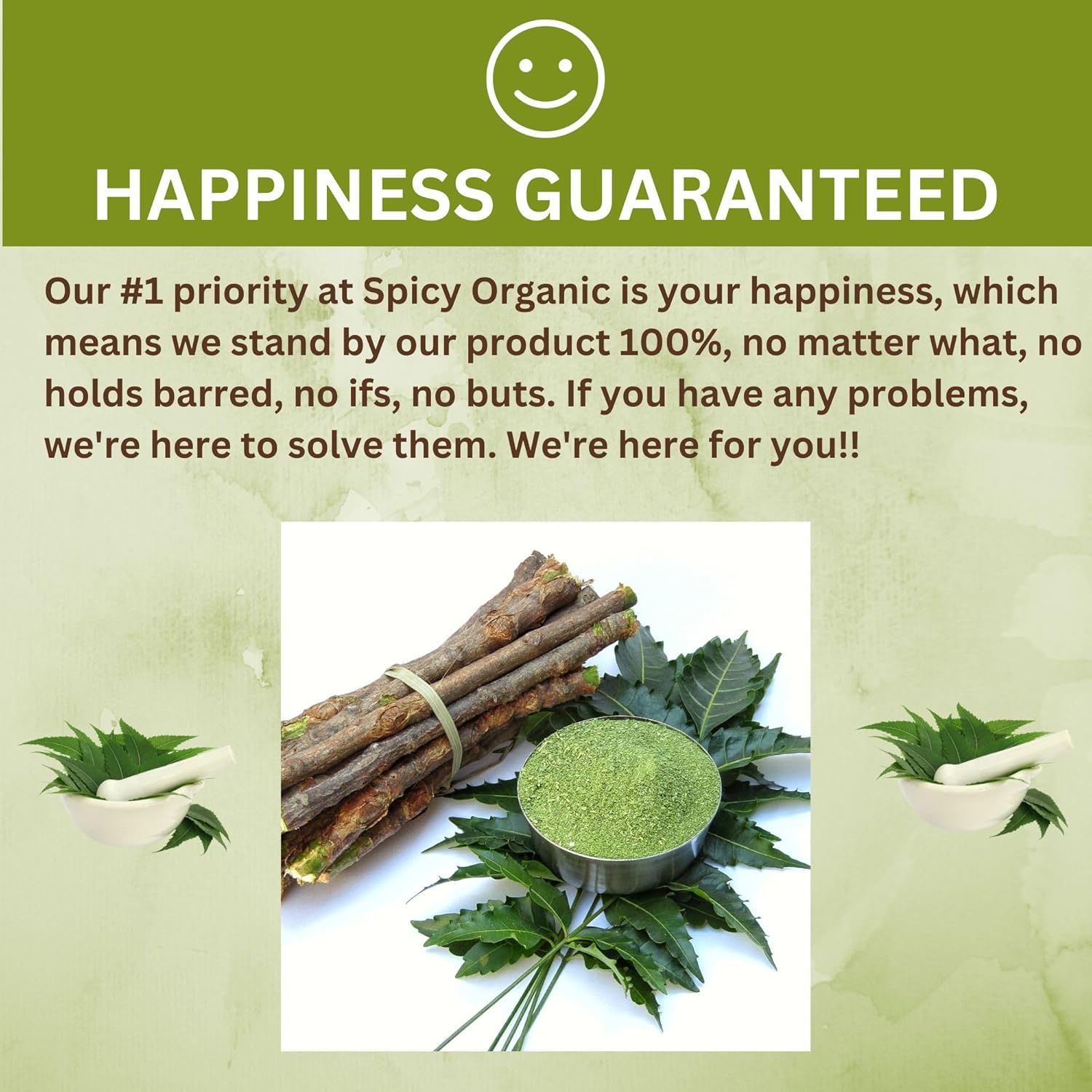 16 oz. Certified USDA Organic Spicy Neem Powder for Healthy Hair and Skin - Non-GMO Ayurvedic Herb for Overall Wellbeing