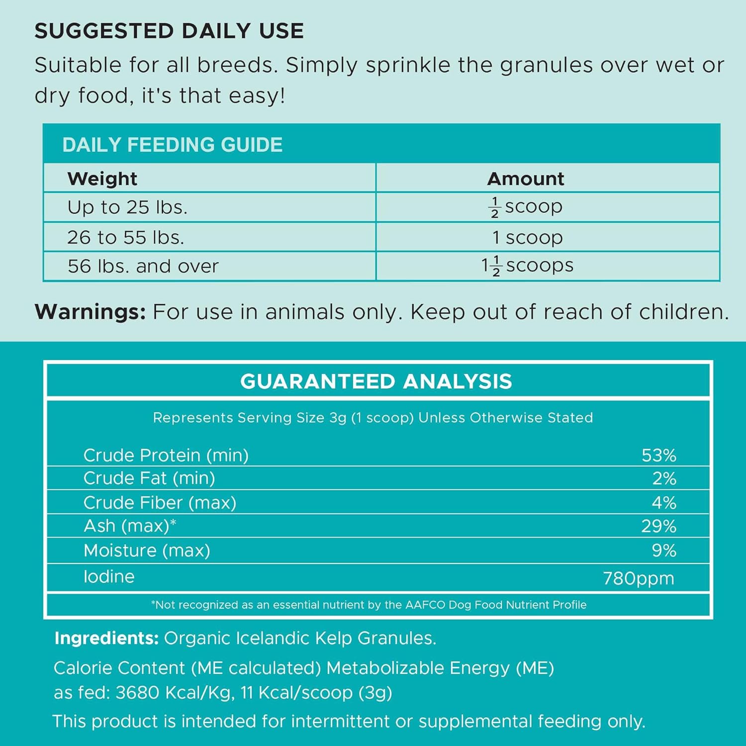 16 oz Chew + Heal Labs Kelp Powder Granules Supplement for Dogs with 5cc Spoon - Promotes Thyroid Health, Dental Hygiene, and Skin - USA Made