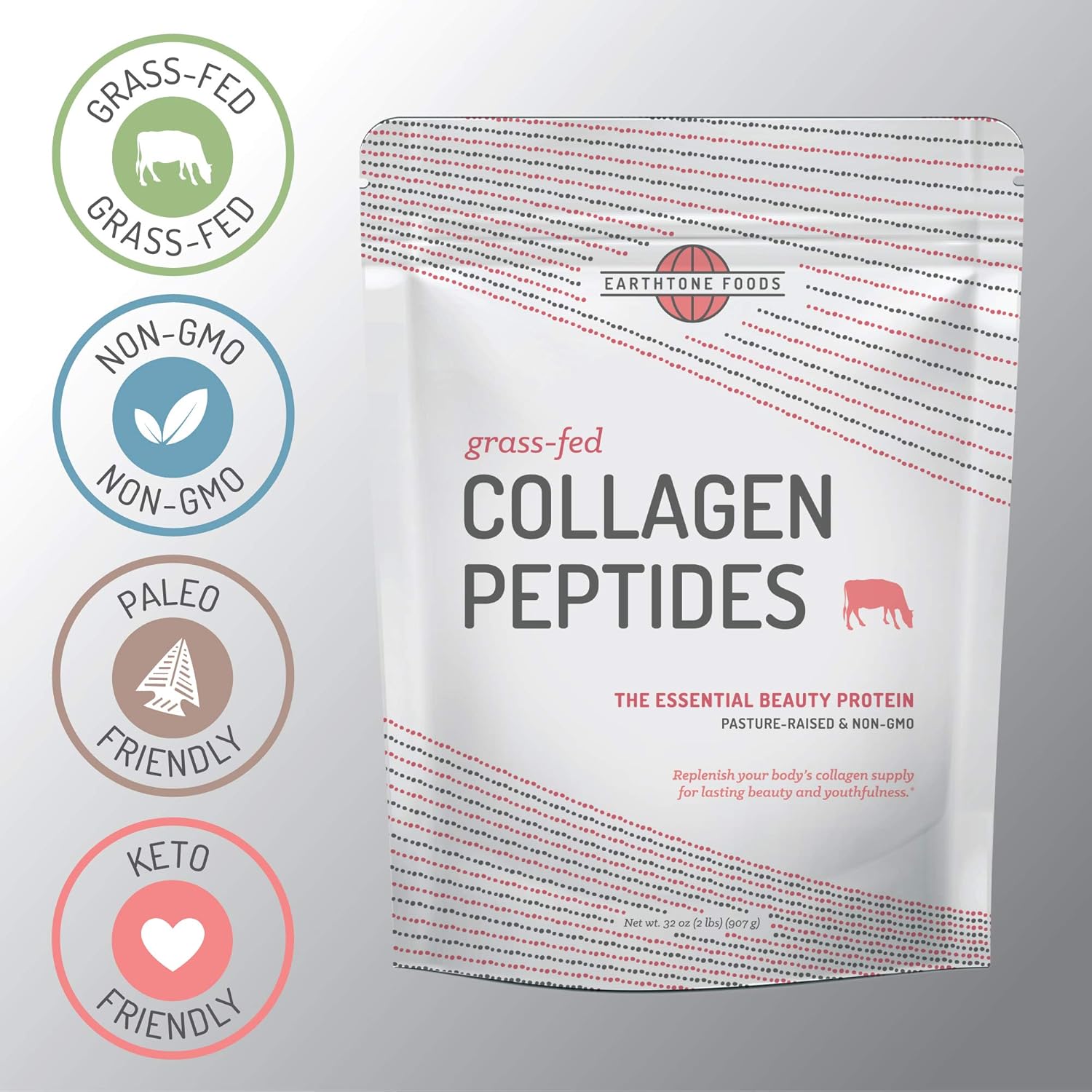 16 oz EARTHTONE Collagen Peptides Powder - Paleo-Friendly Grass-Fed Protein
