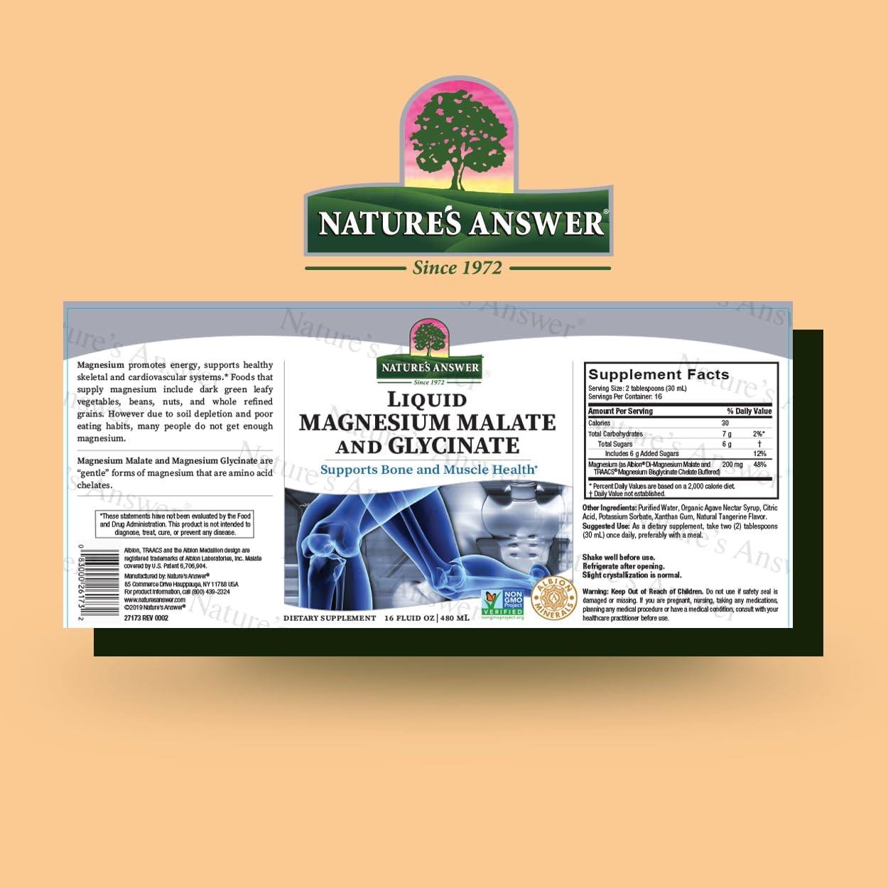 16 Oz Magnesium Glycinate & Malate Liquid Concentrate - Vegan & Gluten-Free Formula for Bone, Muscle, and Cardiovascular Support - All-Natural Magnesium Supplement