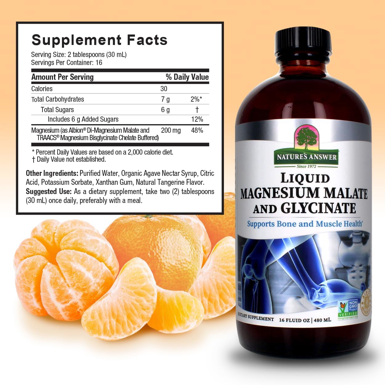 16 Oz Magnesium Glycinate & Malate Liquid Concentrate - Vegan & Gluten-Free Formula for Bone, Muscle, and Cardiovascular Support - All-Natural Magnesium Supplement