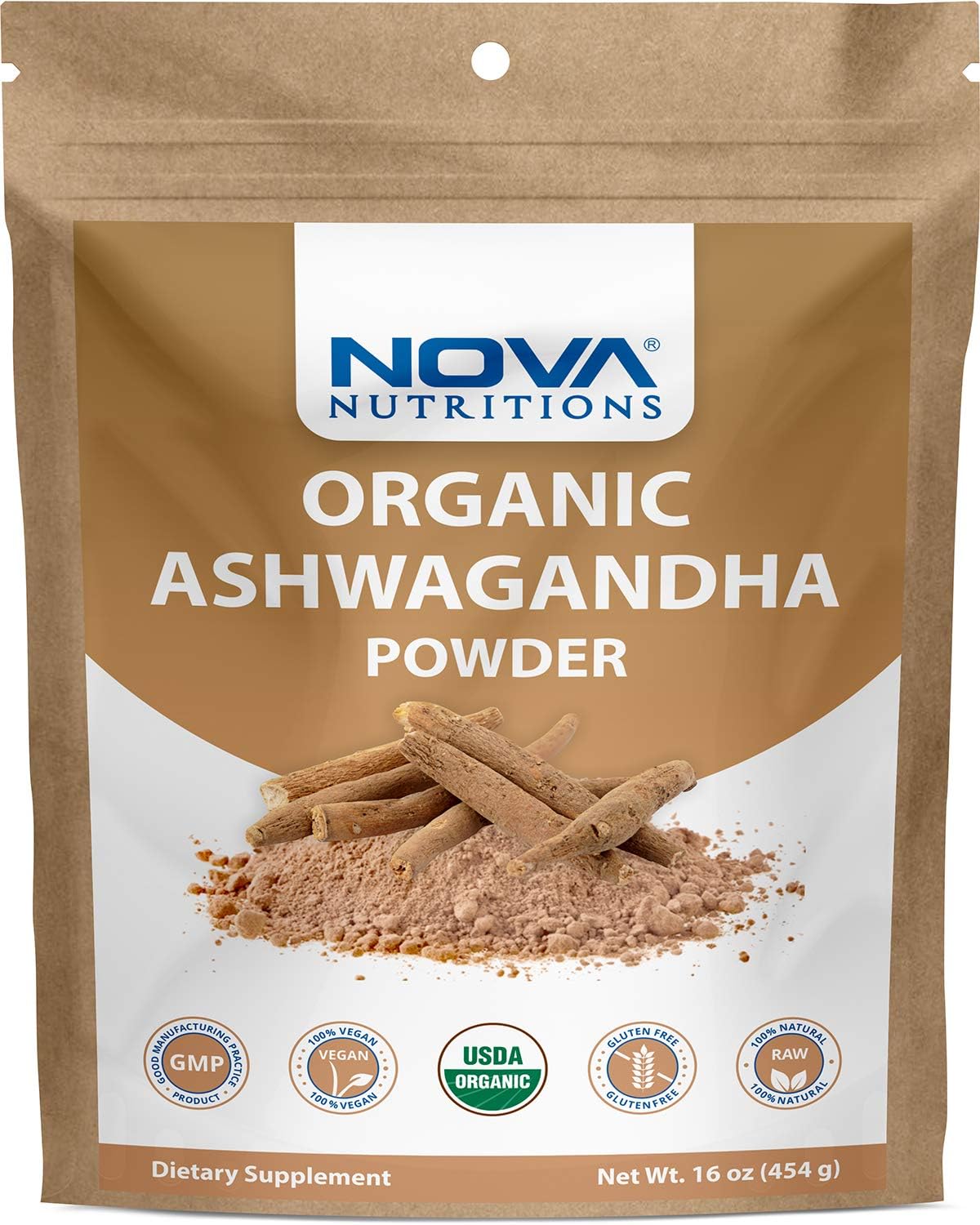 16 OZ Nova Nutritions Organic Ashwagandha Powder - Withania Somnifera Supplement