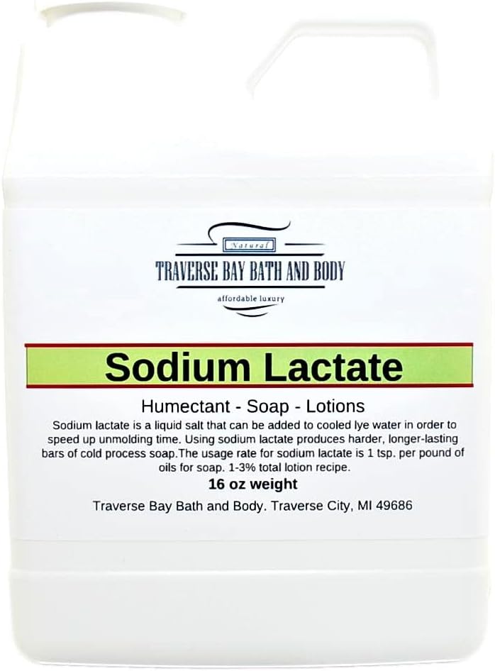 16 oz Traverse Bay Bath and Body Sodium Lactate: 60% Concentration USP Natural Preservative, Safety Sealed Container, Made in USA