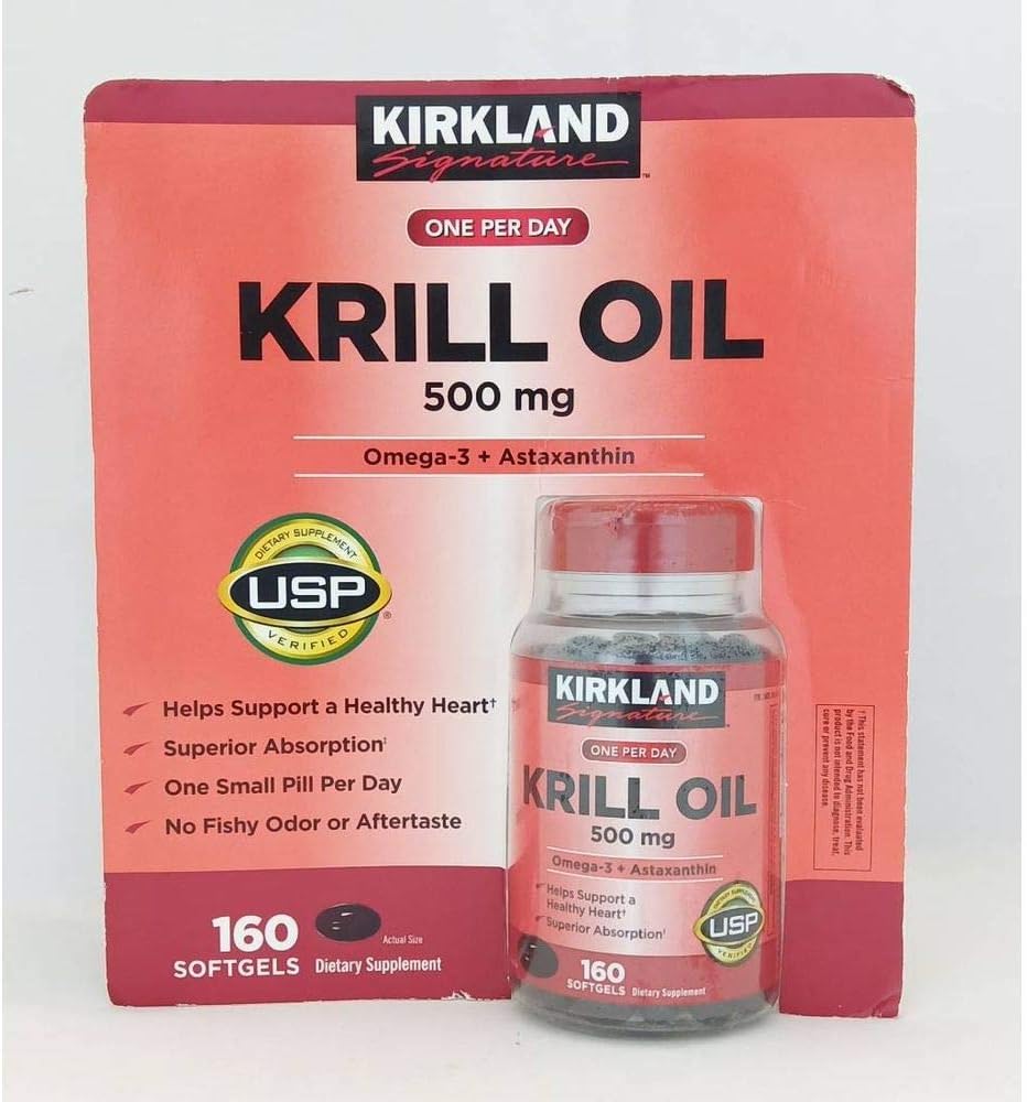 160 Softgels of Kirkland Signature 500mg Krill Oil - Omega-3 Fatty Acids Supplement