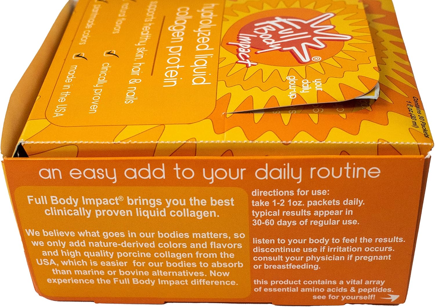 16,000mg Liquid Collagen Protein Supplement for Hair, Skin, Nails & Joints - Box of 30, Peach Mango Flavor, Sugar Free